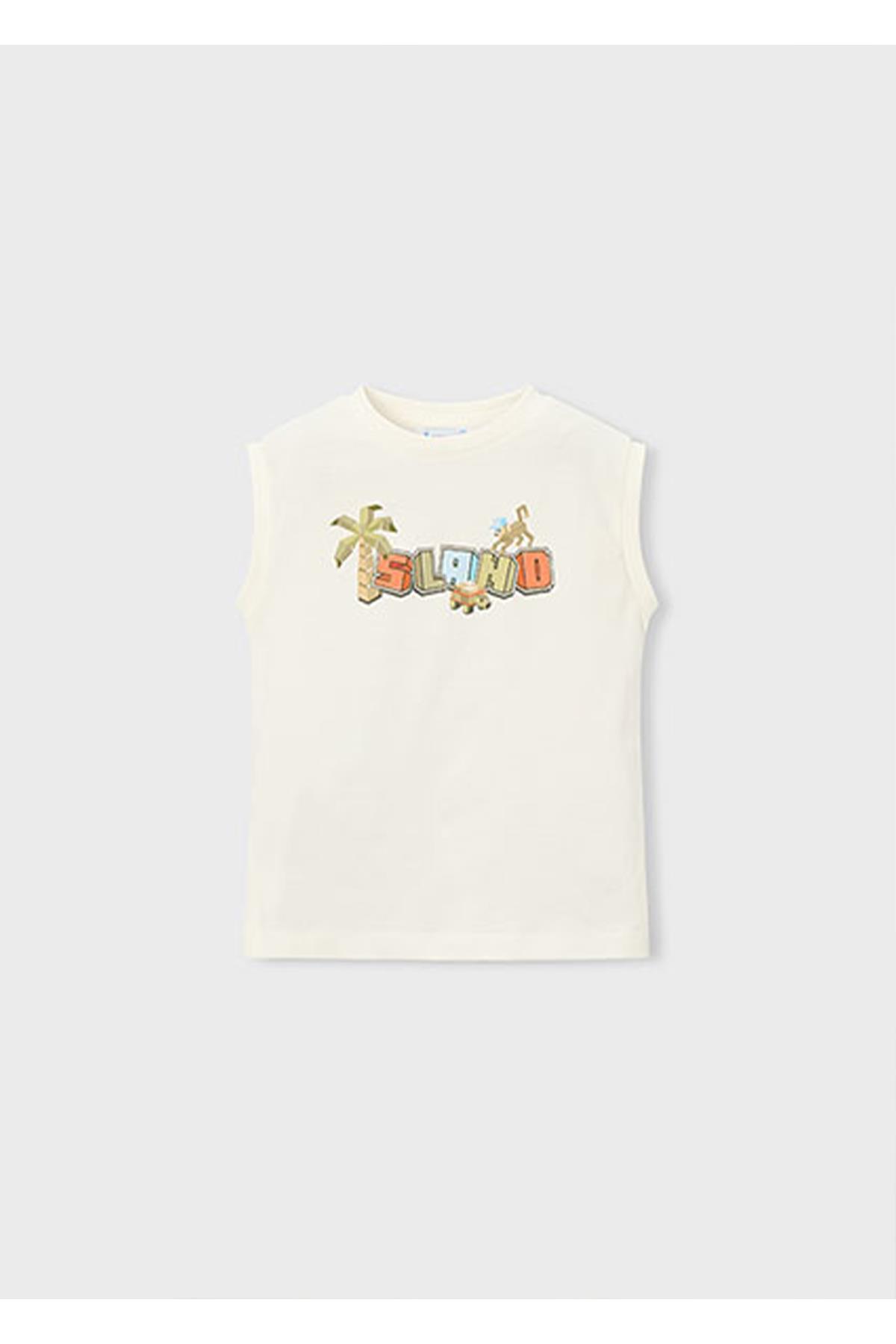 Mayoral Yazlık Erkek Çocuk Baskılı Kalın Askı Tshirt - Krem