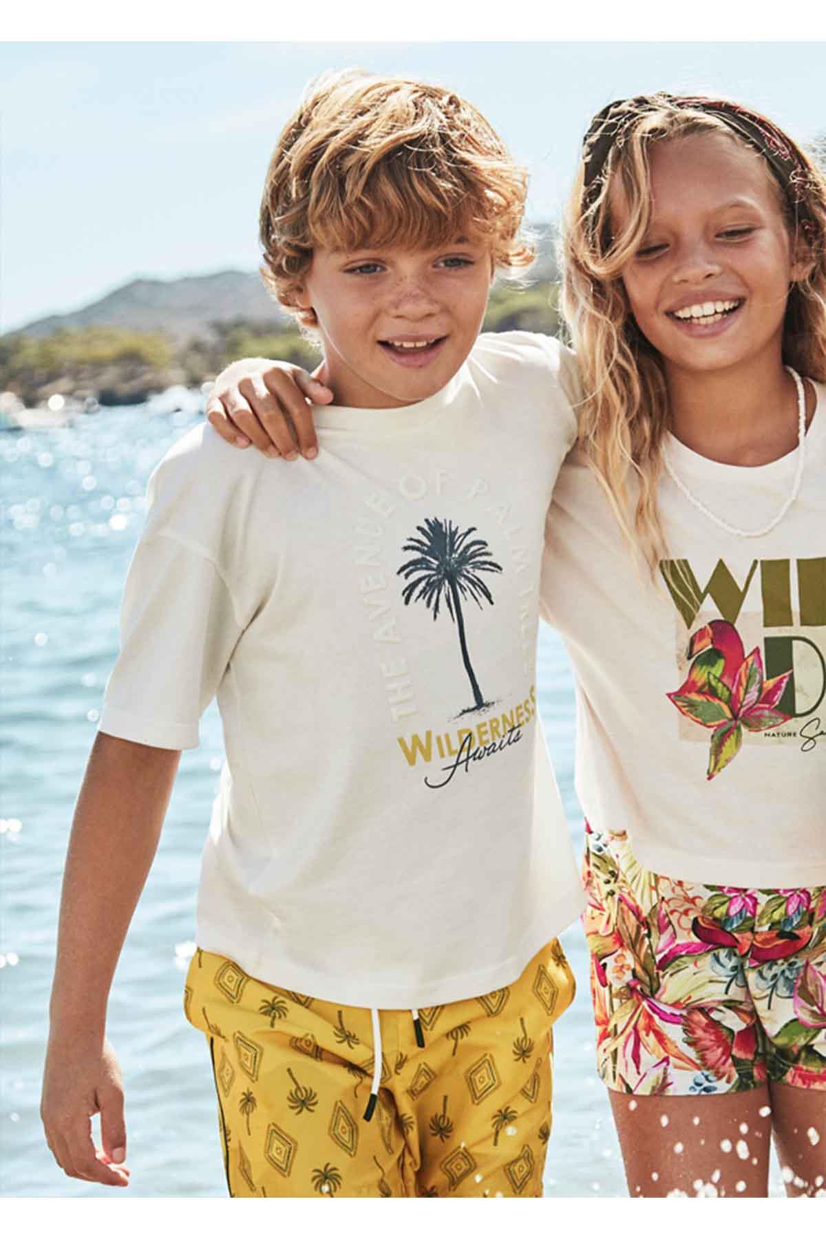 Mayoral Yazlık Erkek Çocuk Baskılı T-Shirt - Krem