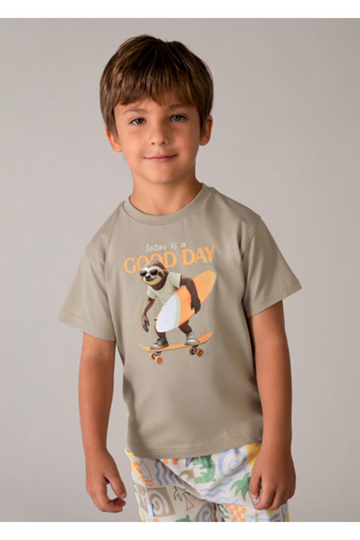 Mayoral Yazlık Erkek Çocuk Baskılı Tshirt Set - Kahve