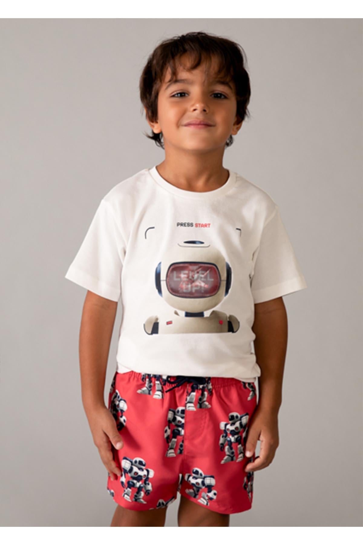 Mayoral Yazlık Erkek Çocuk Baskılı Tshirt - Krem