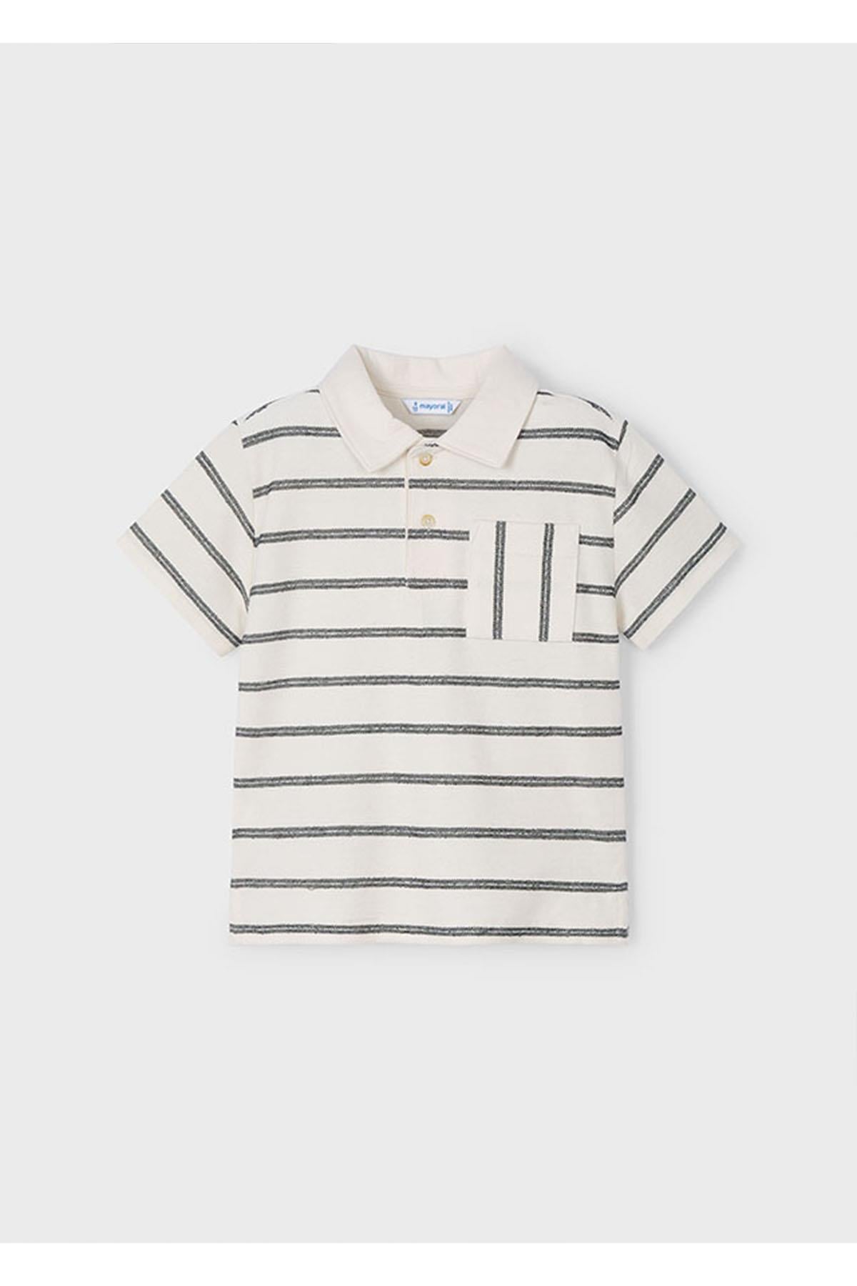 Mayoral Yazlık Erkek Çocuk Polo Yaka T-Shirt - Gri Çizgili - Krem