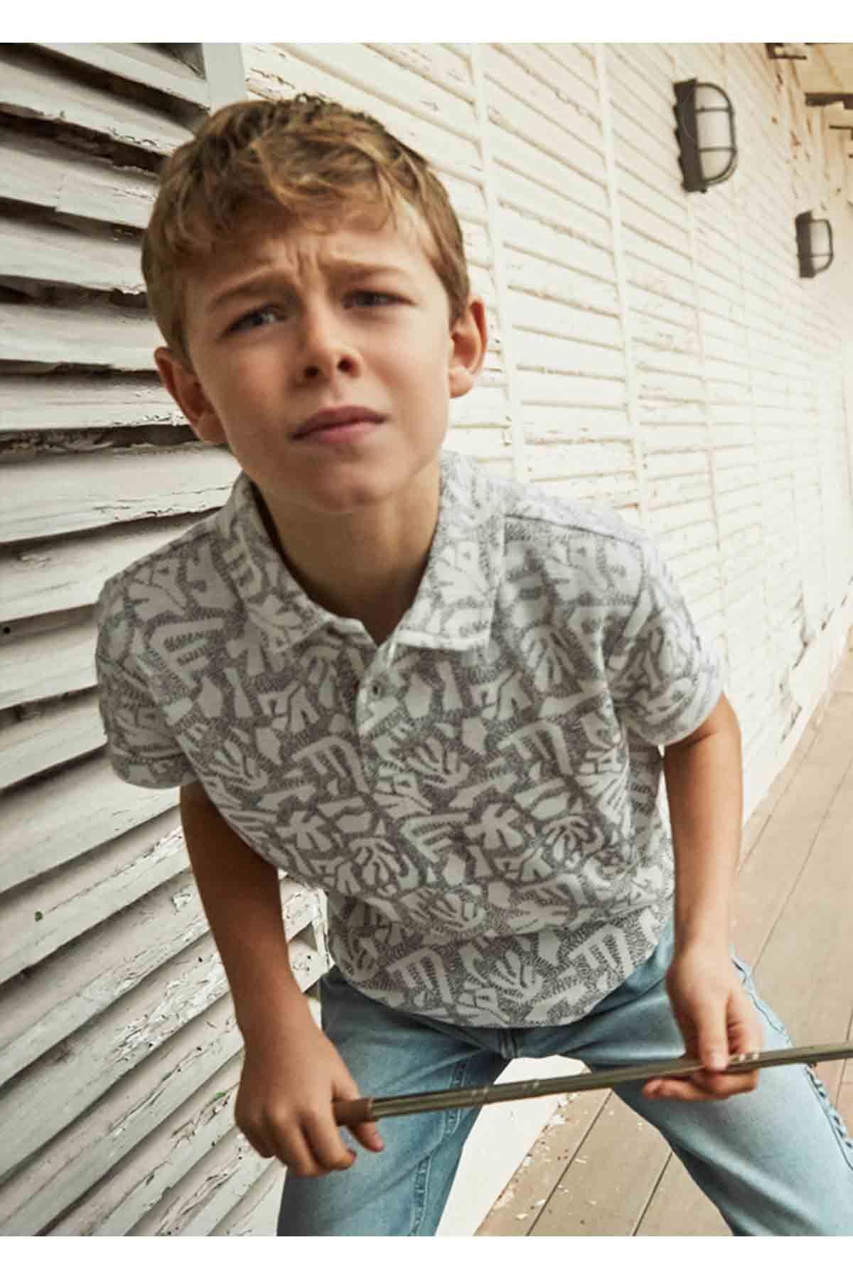 Mayoral Yazlık Erkek Çocuk Polo Yaka T-Shirt - Gri-Beyaz