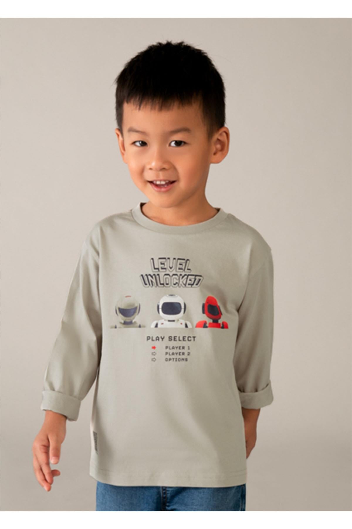 Mayoral Yazlık Erkek Çocuk Uzun Kol Baskılı Tshirt - Bej