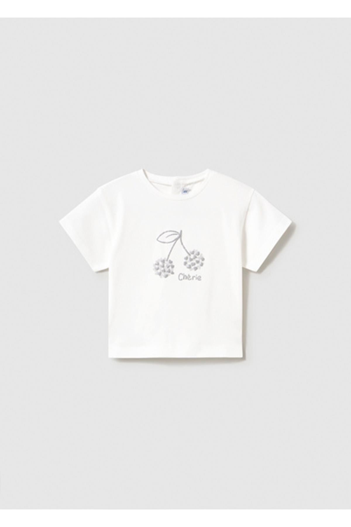 Mayoral Yazlık Kız Bebek Basic Tshirt - Ekru