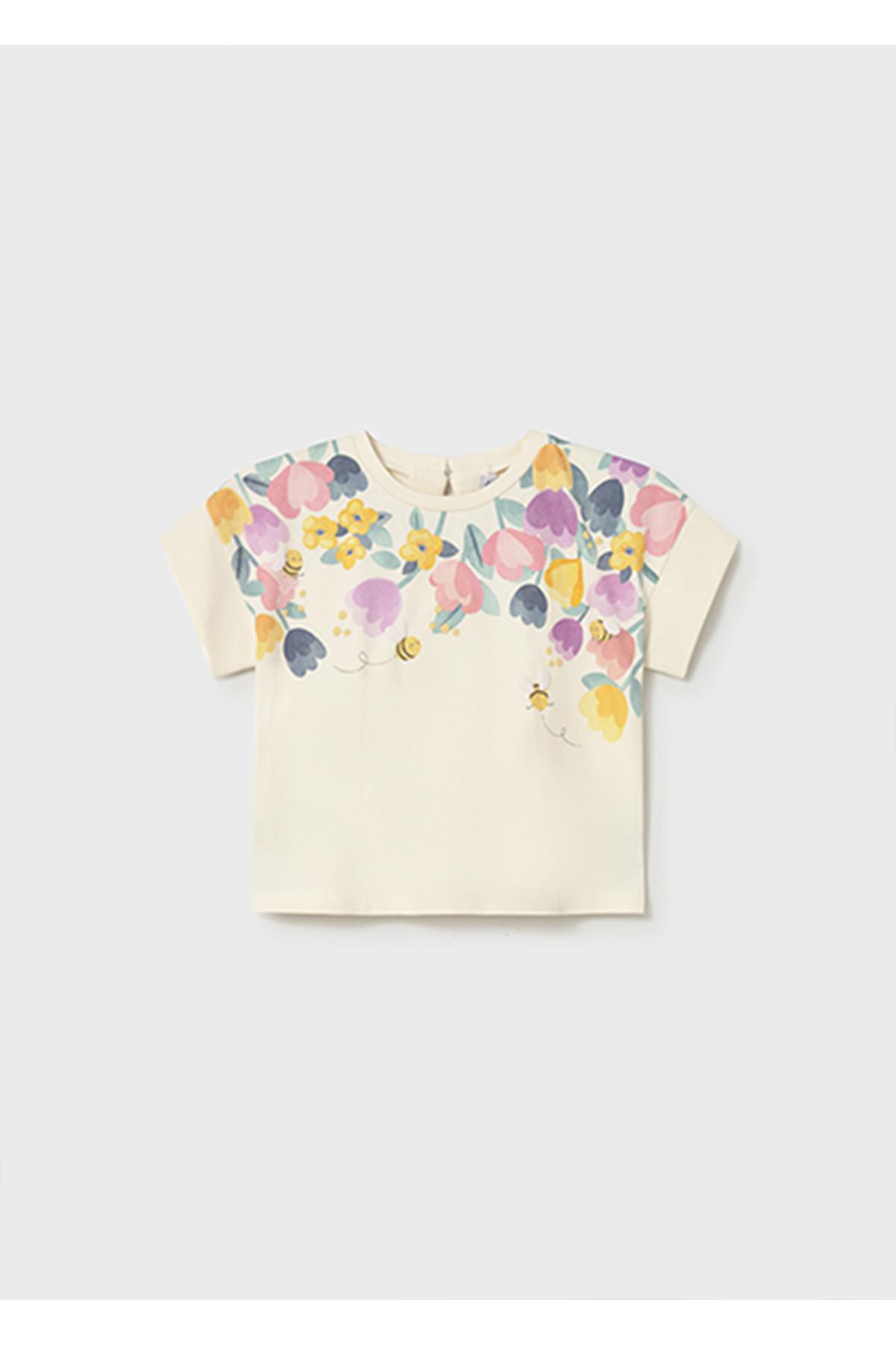 Mayoral Yazlık Kız Bebek Baskılı Tshirt - Krem
