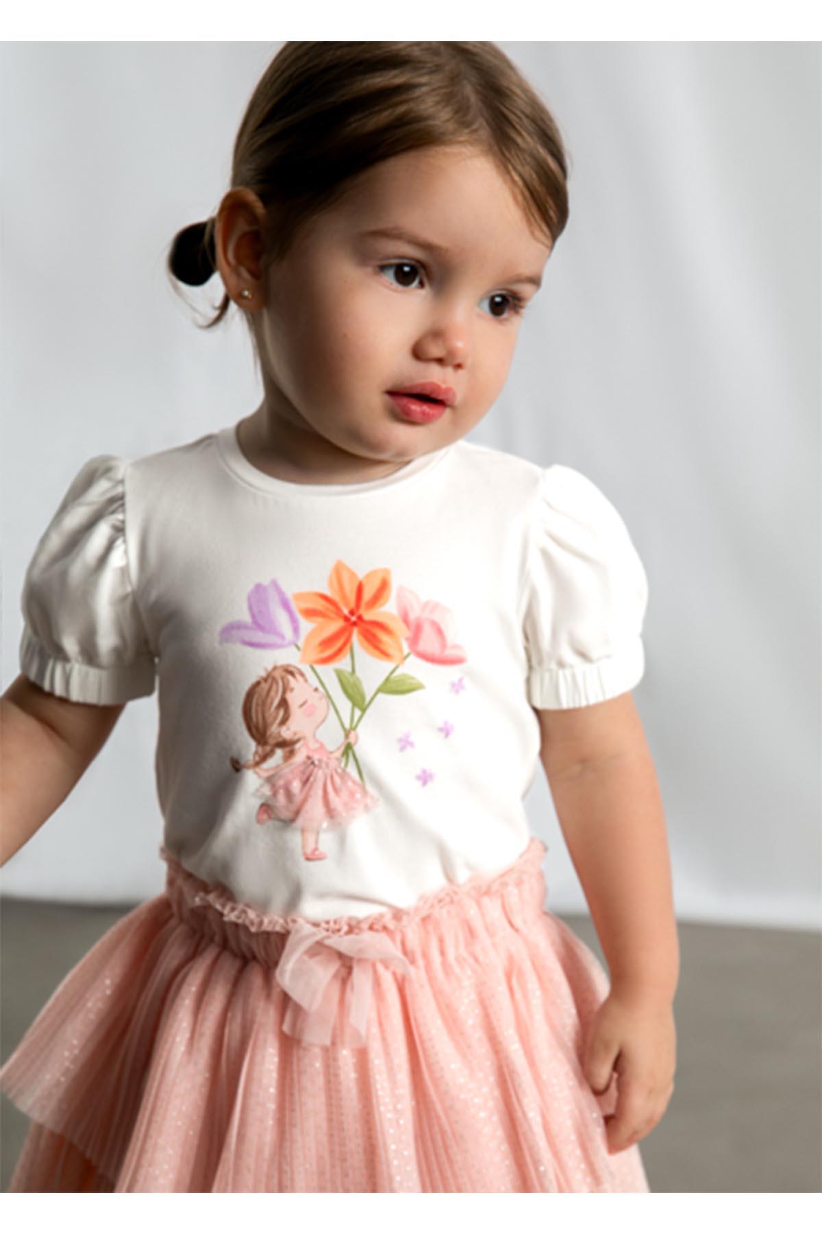 Mayoral Yazlık Kız Bebek Baskılı Tshirt - Krem