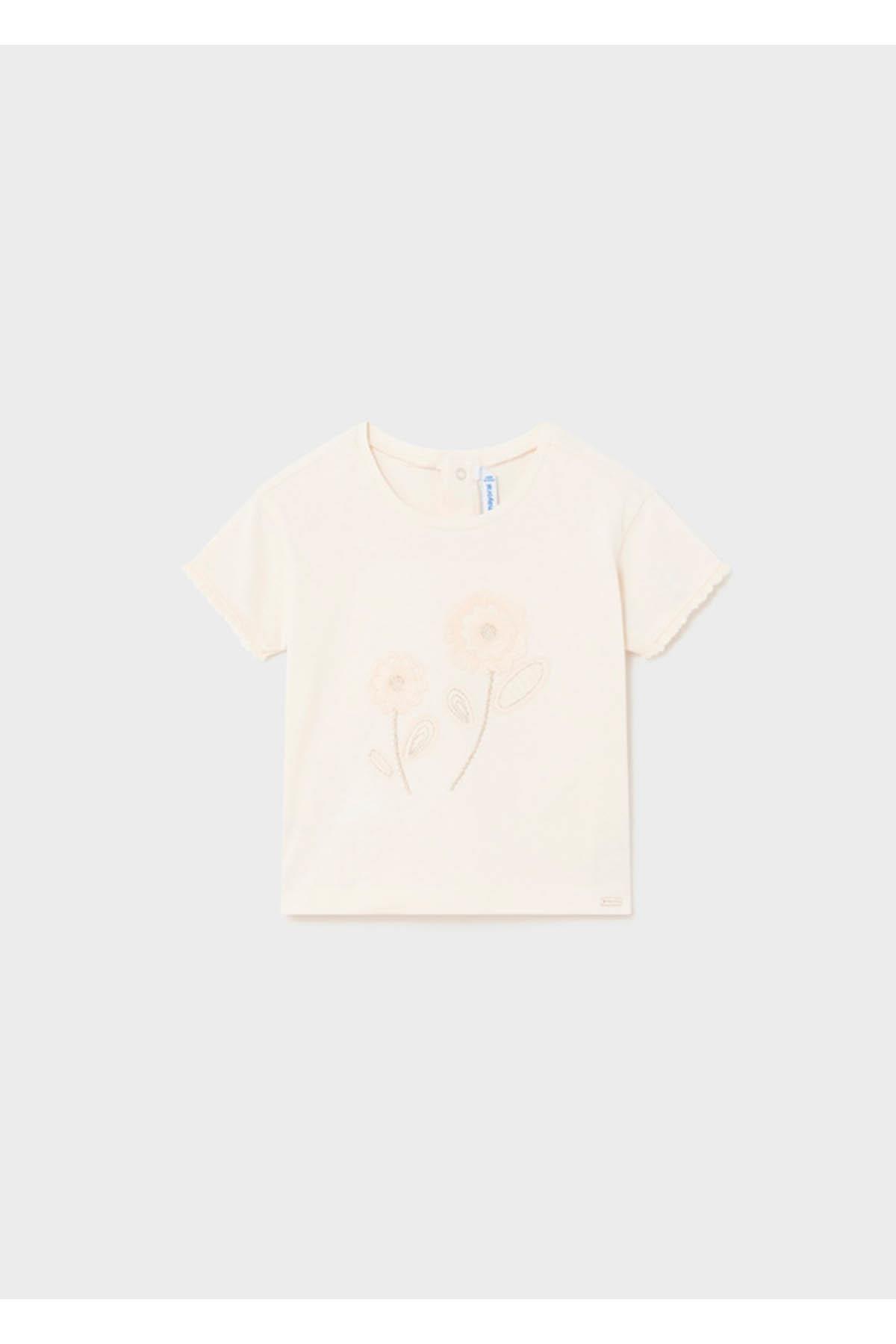 Mayoral Yazlık Kız Bebek Kısa Kol T-shirt Krem