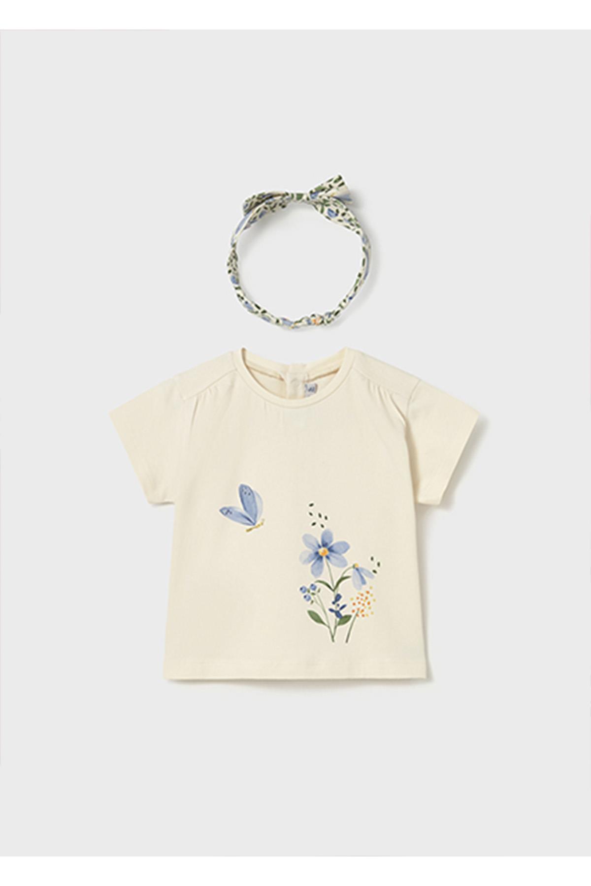 Mayoral Yazlık Kız Bebek Saç Bandanalı Tshirt - Krem