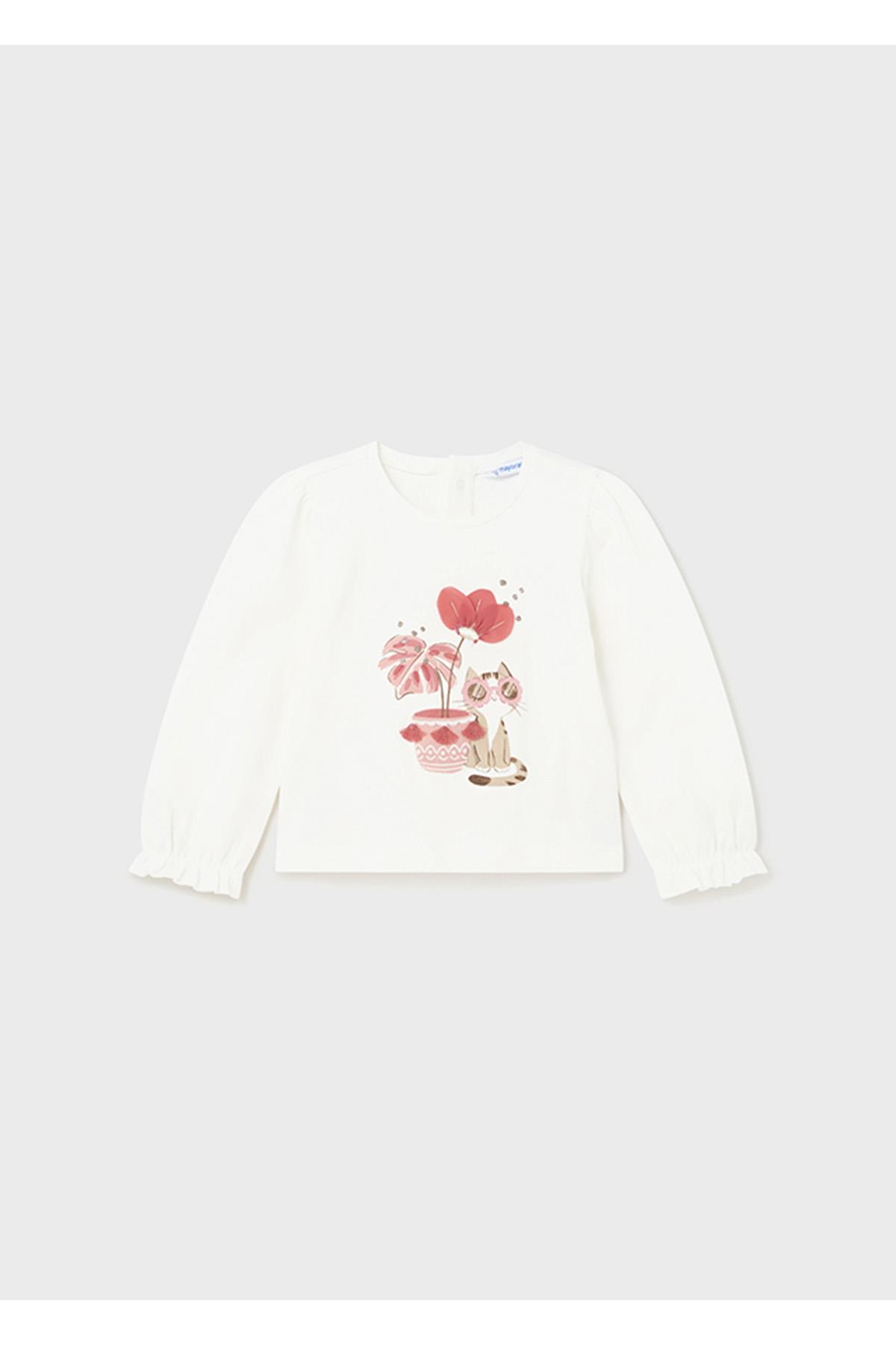 Mayoral Yazlık Kız Bebek Uzun Kol T-shirt Beyaz