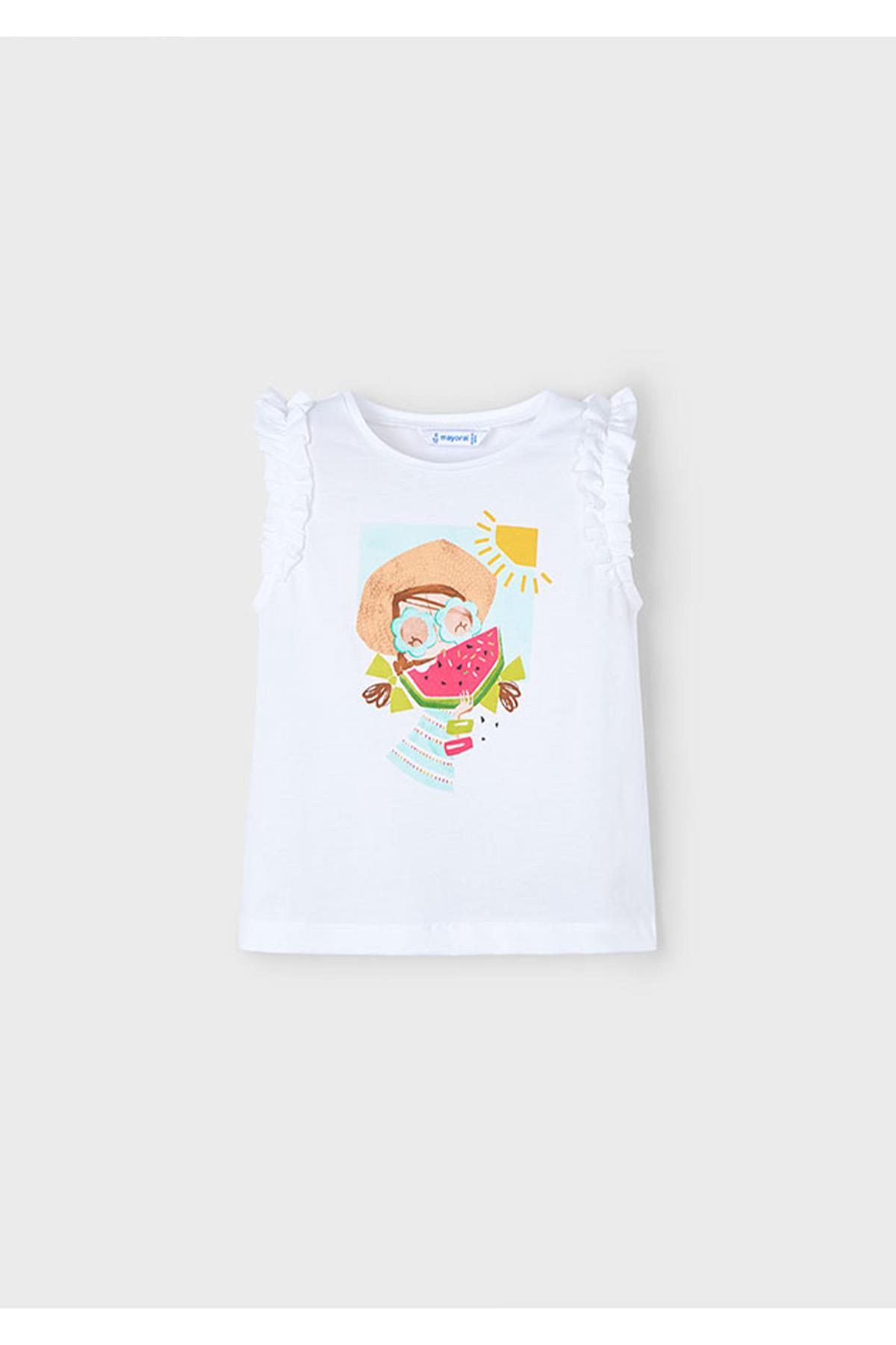 Mayoral Yazlık Kız Çocuk Bakılı T-Shirt - Beyaz