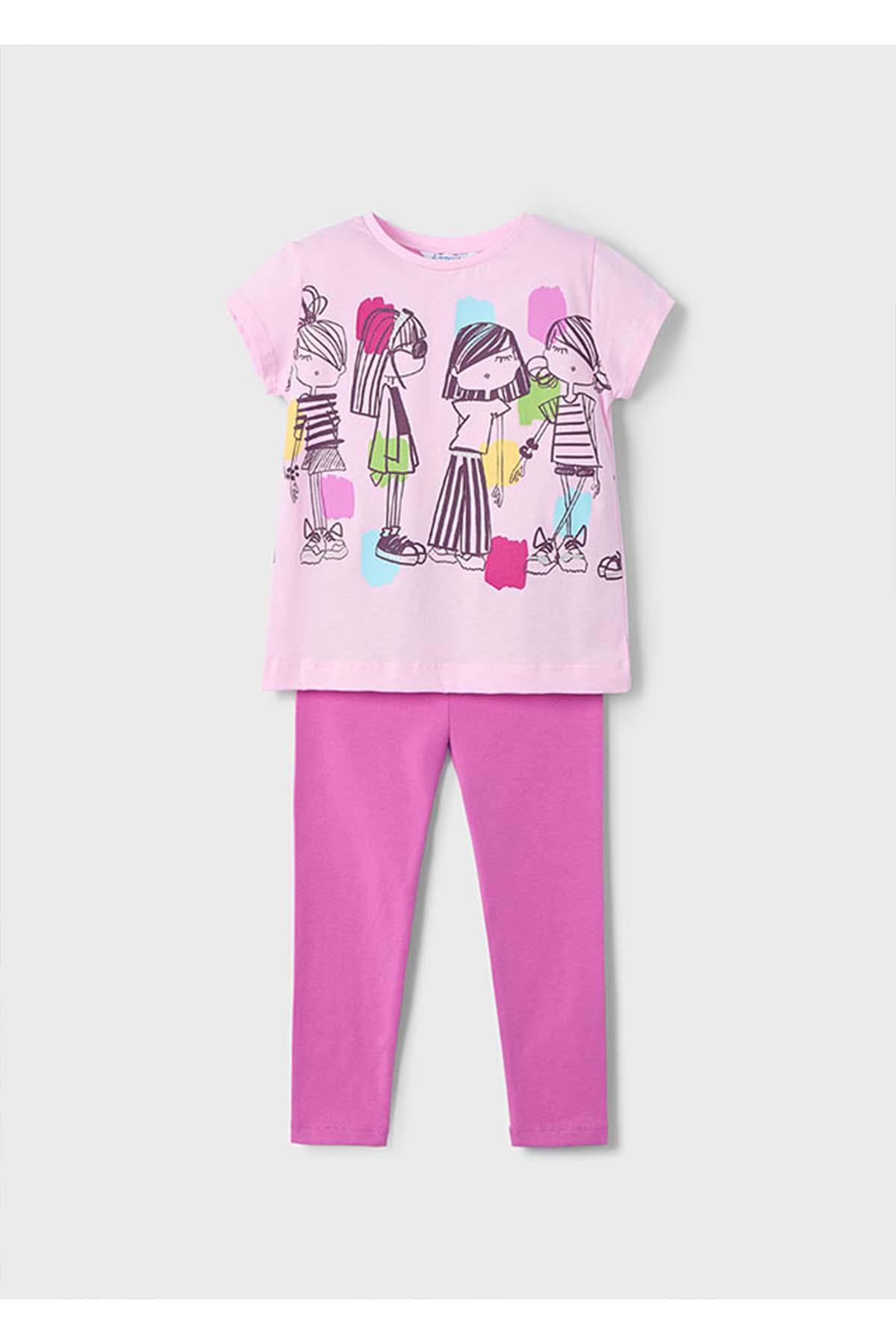 Mayoral Yazlık Kız Çocuk Baskılı T-Shirt Tayt Takım - Pembe