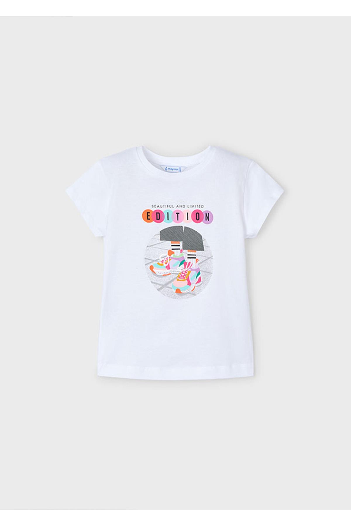Mayoral Yazlık Kız Çocuk Baskılı T-Shirt - Beyaz