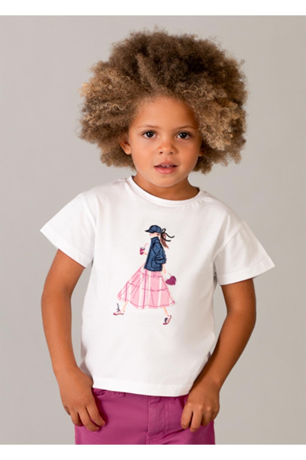 Mayoral Yazlık Kız Çocuk Baskılı Tshirt - Beyaz