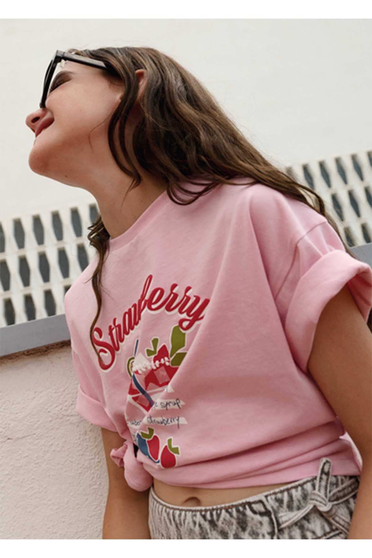 Mayoral Yazlık Kız Çocuk Baskılı Tshirt - Pembe
