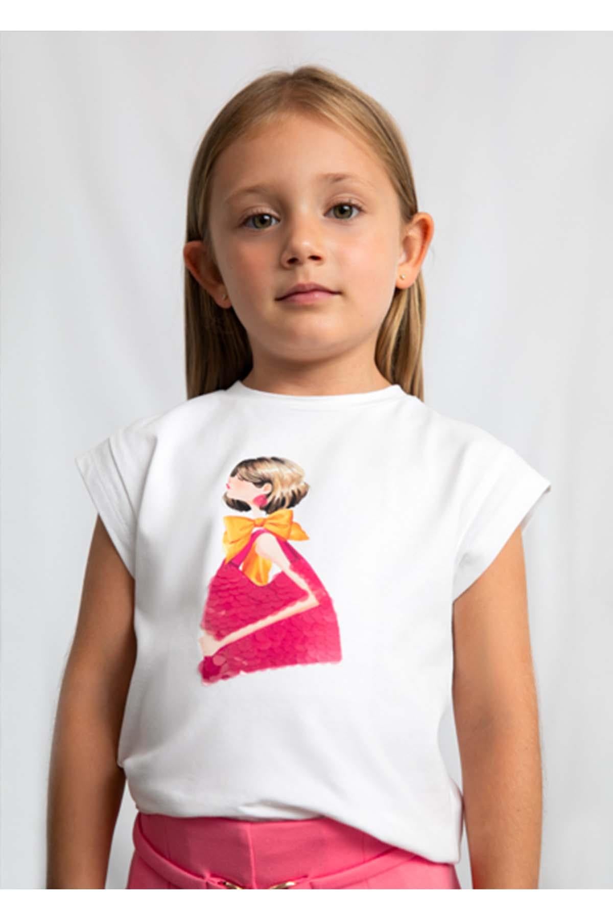 Mayoral Yazlık Kız Çocuk Baskılı Tshirt  - Beyaz