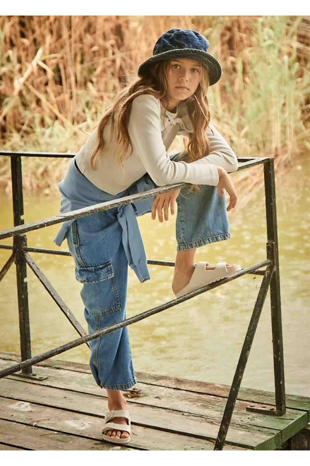 Mayoral Yazlık Kız Çocuk Kargo Cep Denim Pantolon - Mavi