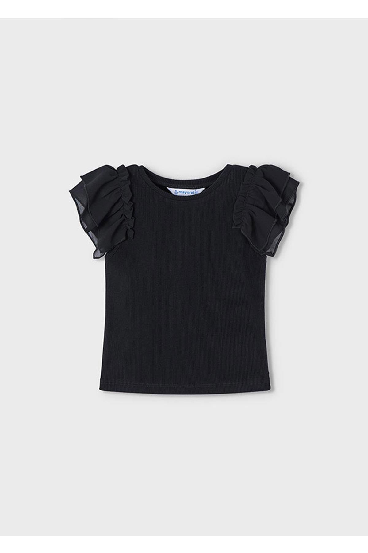 Mayoral Yazlık Kız Çocuk Omuz Tüllü T-Shirt - Siyah