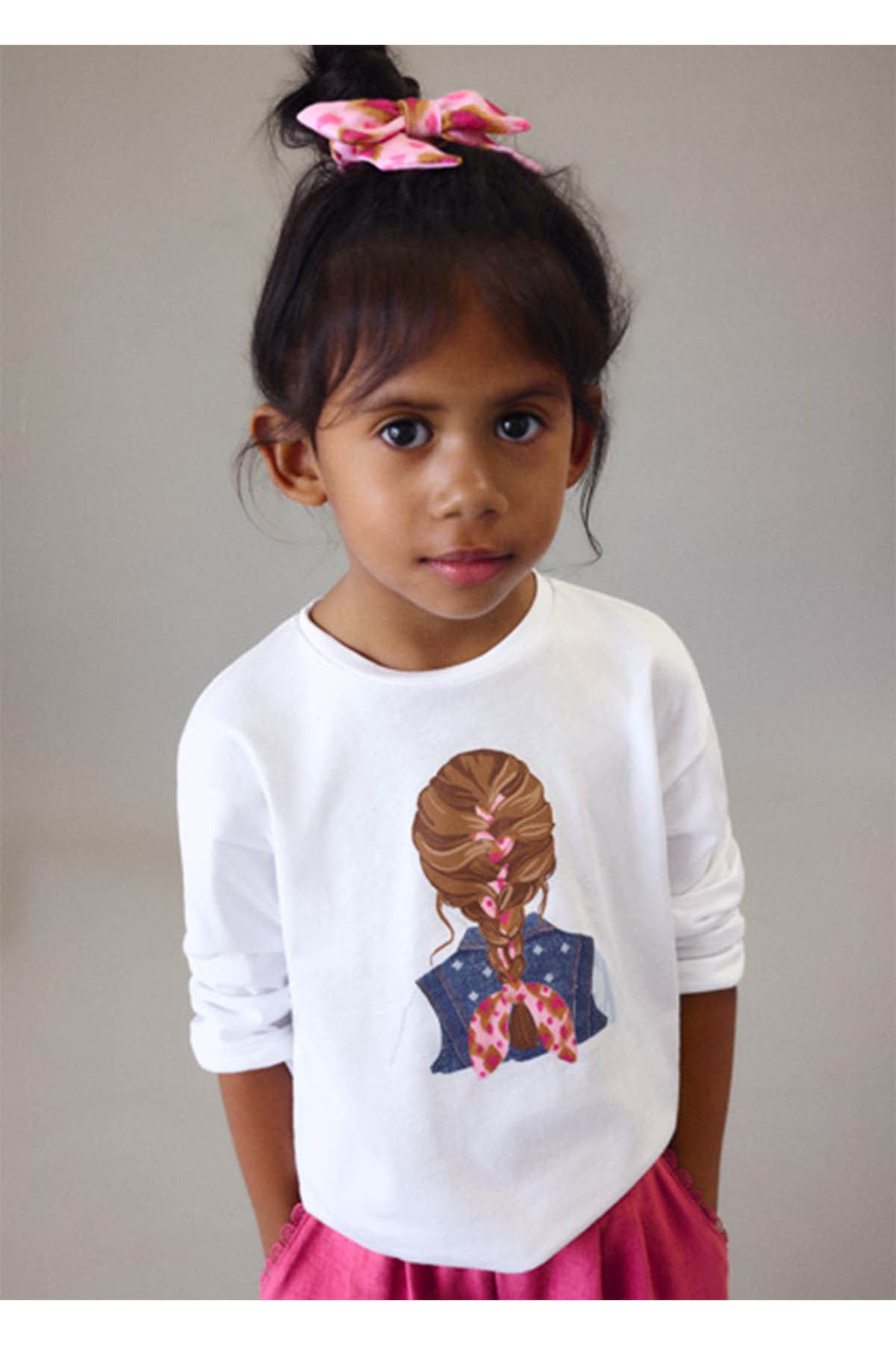 Mayoral Yazlık Kız Çocuk Uzun Kol Bandanalı Tshirt - Beyaz