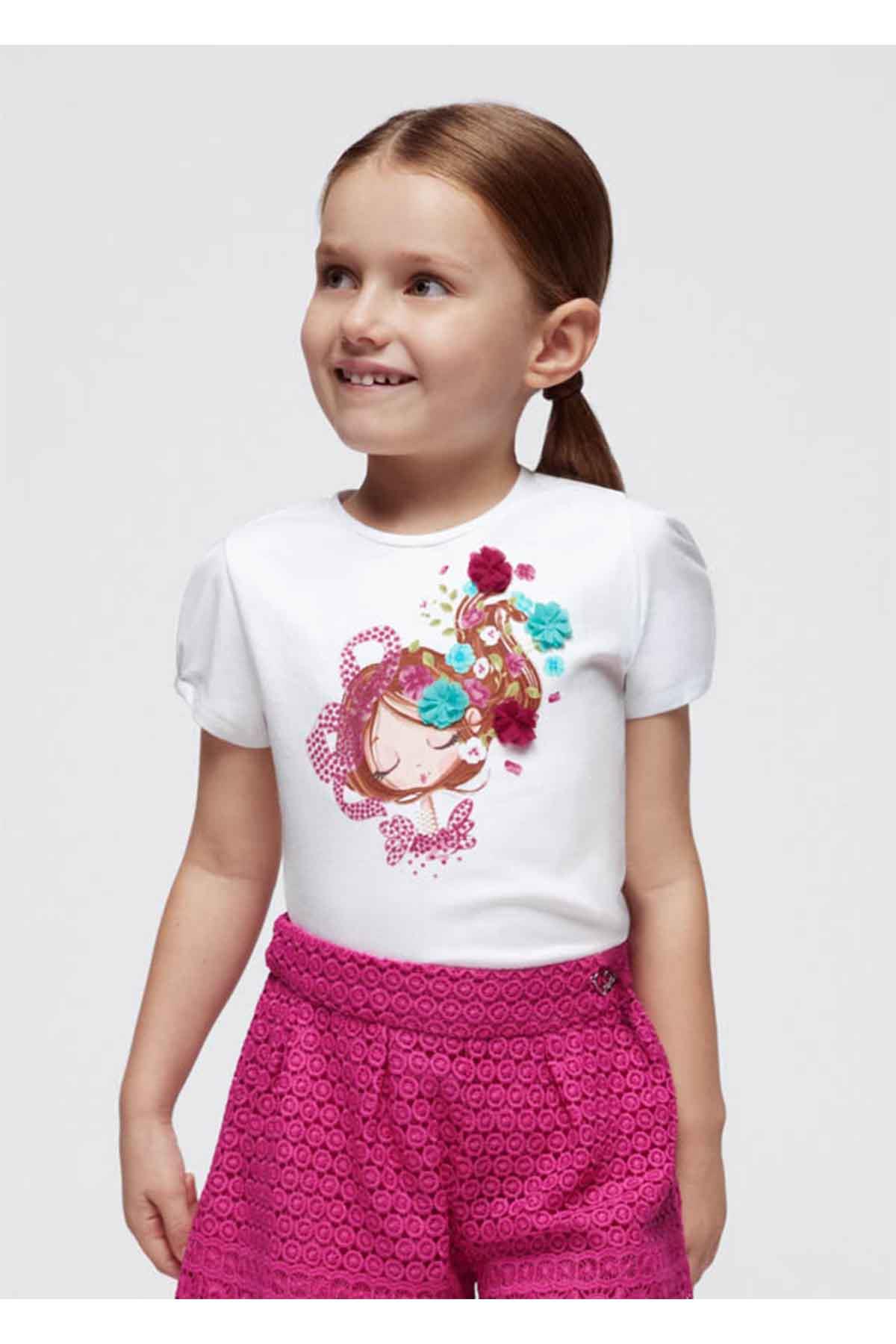 Mayoral Yazlık Kız Kısa Kol T-shirt Beyaz