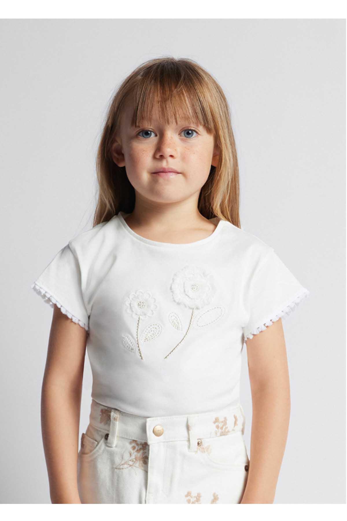 Mayoral Yazlık Kız Kısa Kol T-shirt Beyaz