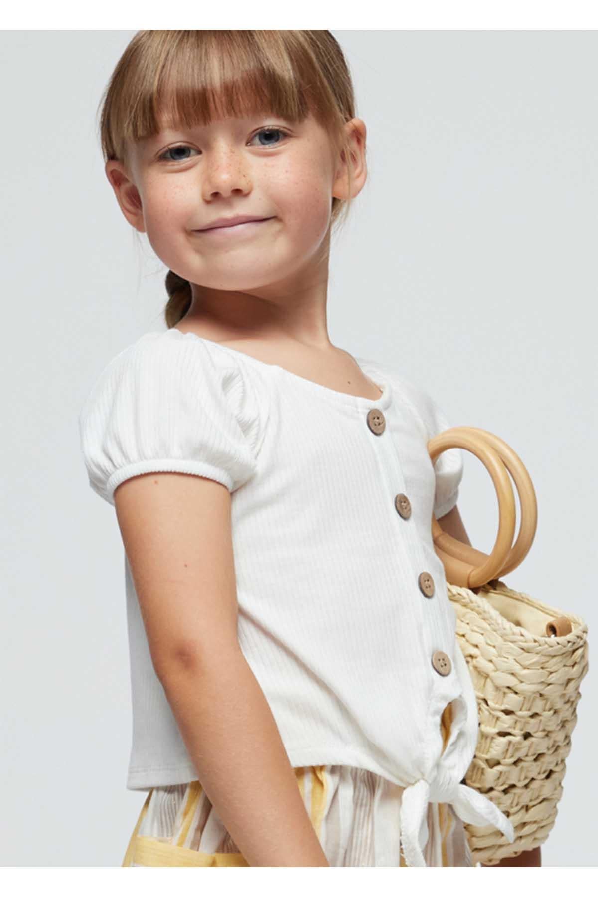 Mayoral Yazlık Kız Kısa Kol T-shirt - Ekru