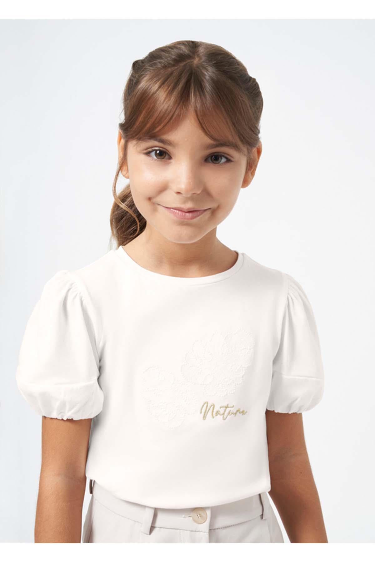 Mayoral Yazlık Kız Kısa Kol T-shirt - Ekru