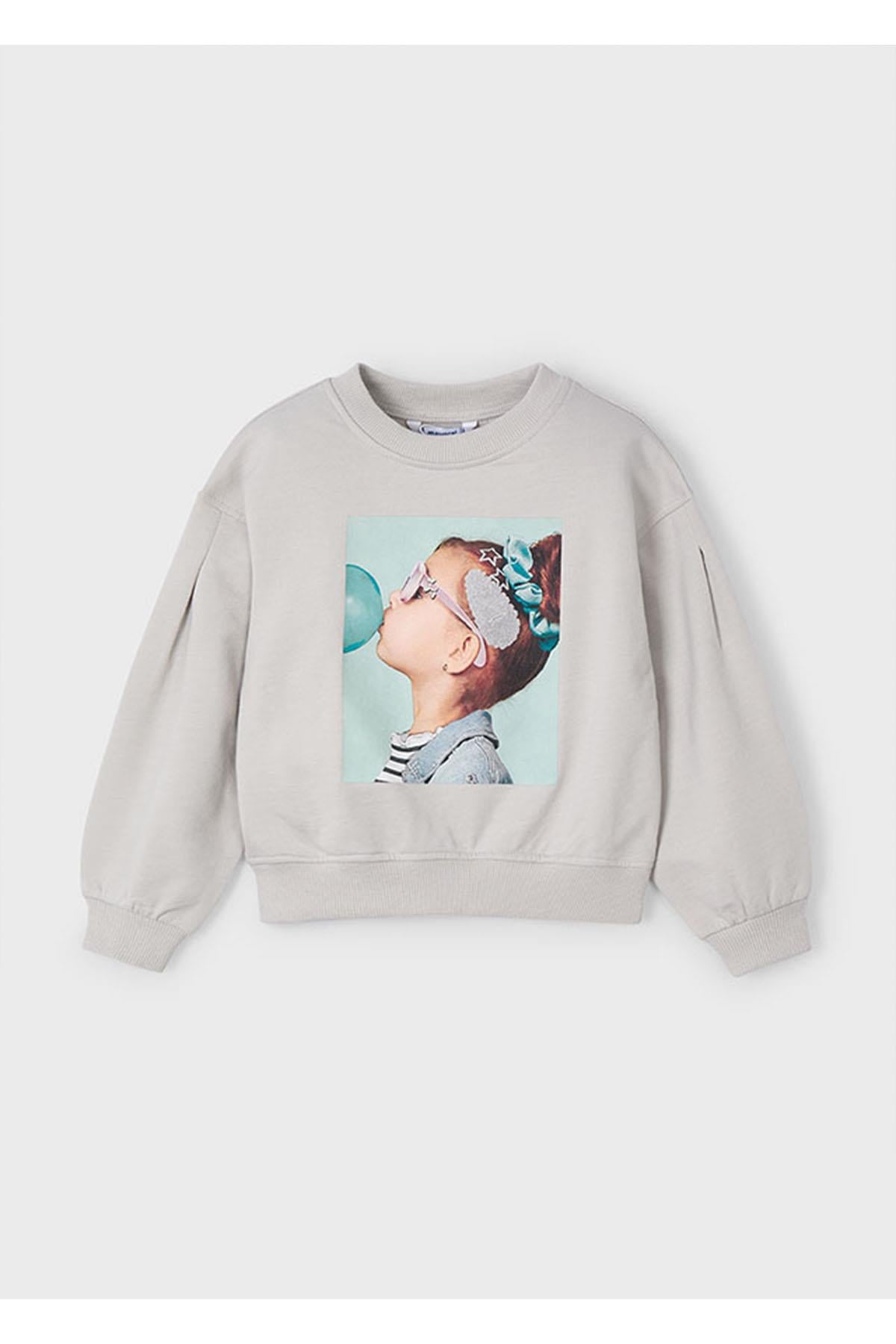 Mayoral Yazlık - Mevsimlik Kız Çocuk Baskılı Sweatshirt - Gri