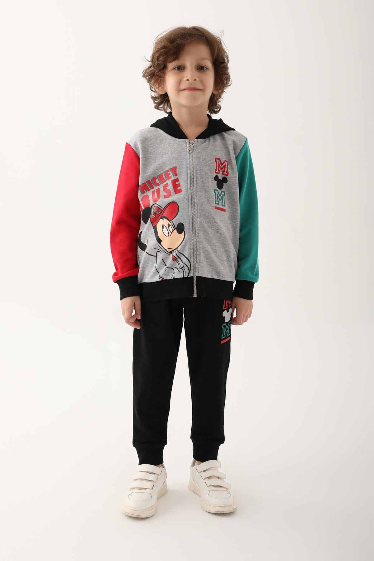 Mickey Mouse Gri Melanj Erkek Çocuk Eşofman Takımı