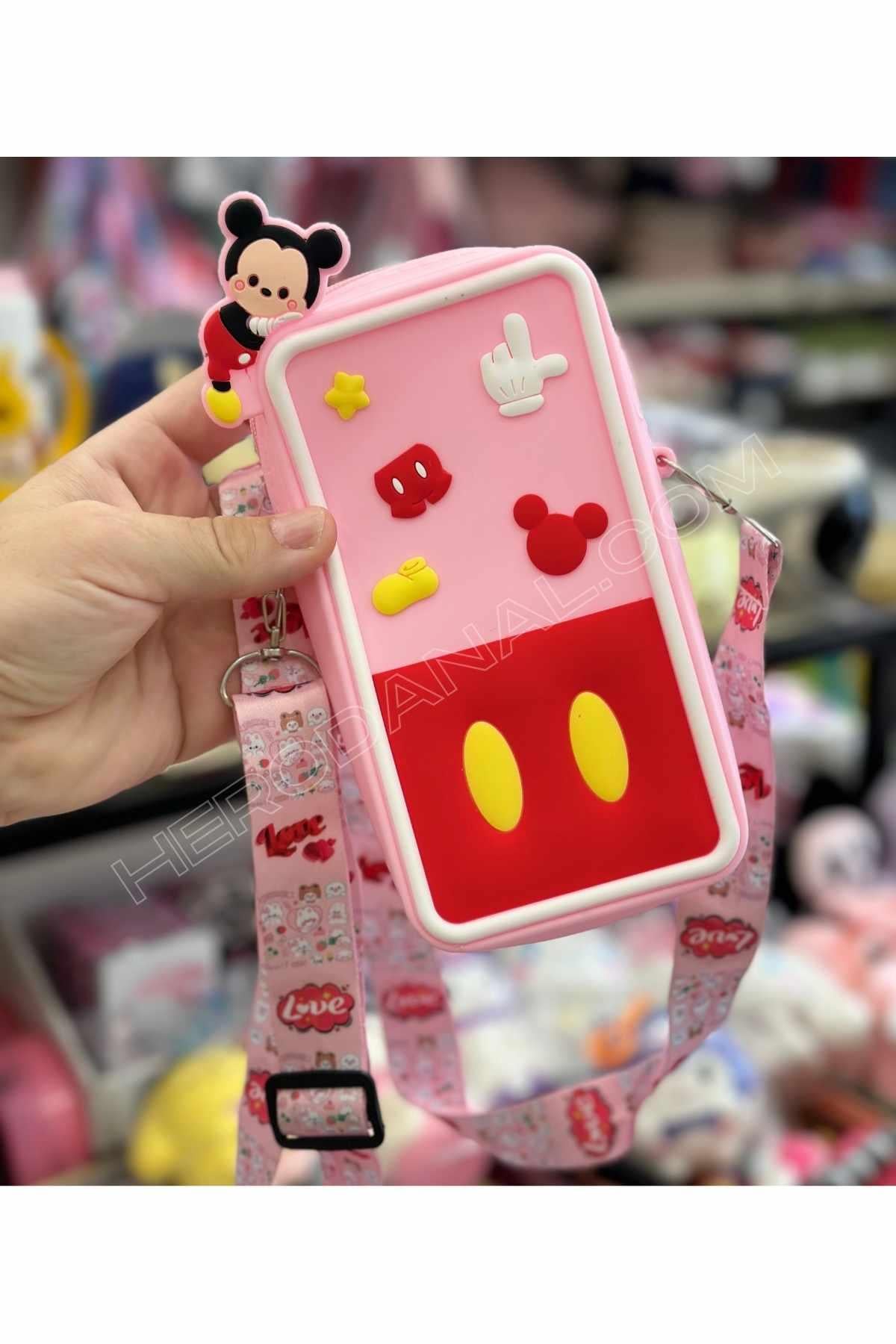 Mickey Silikon Telefon Çantası - Pembe