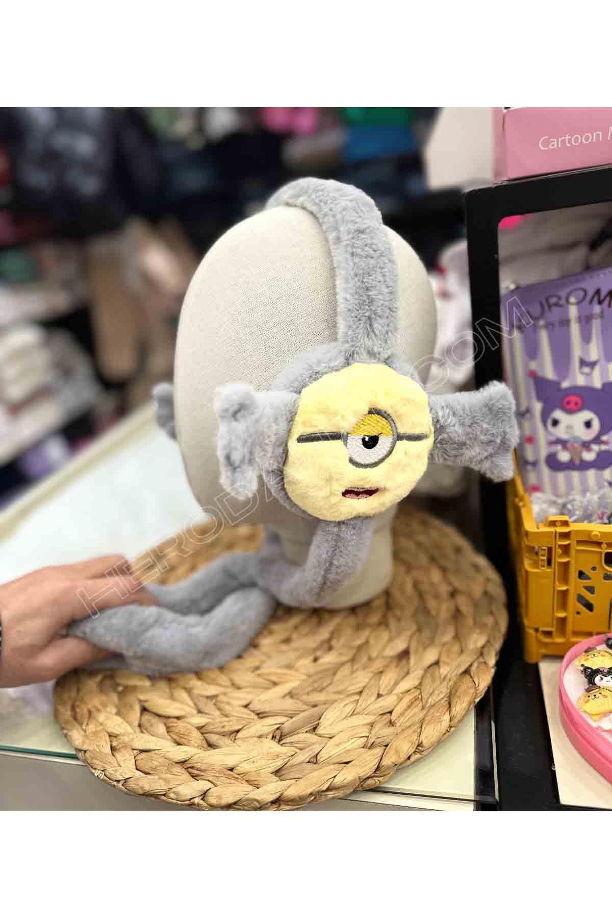 Minion Çift El Oynar Sesli Peluş Kulaklık - Gri