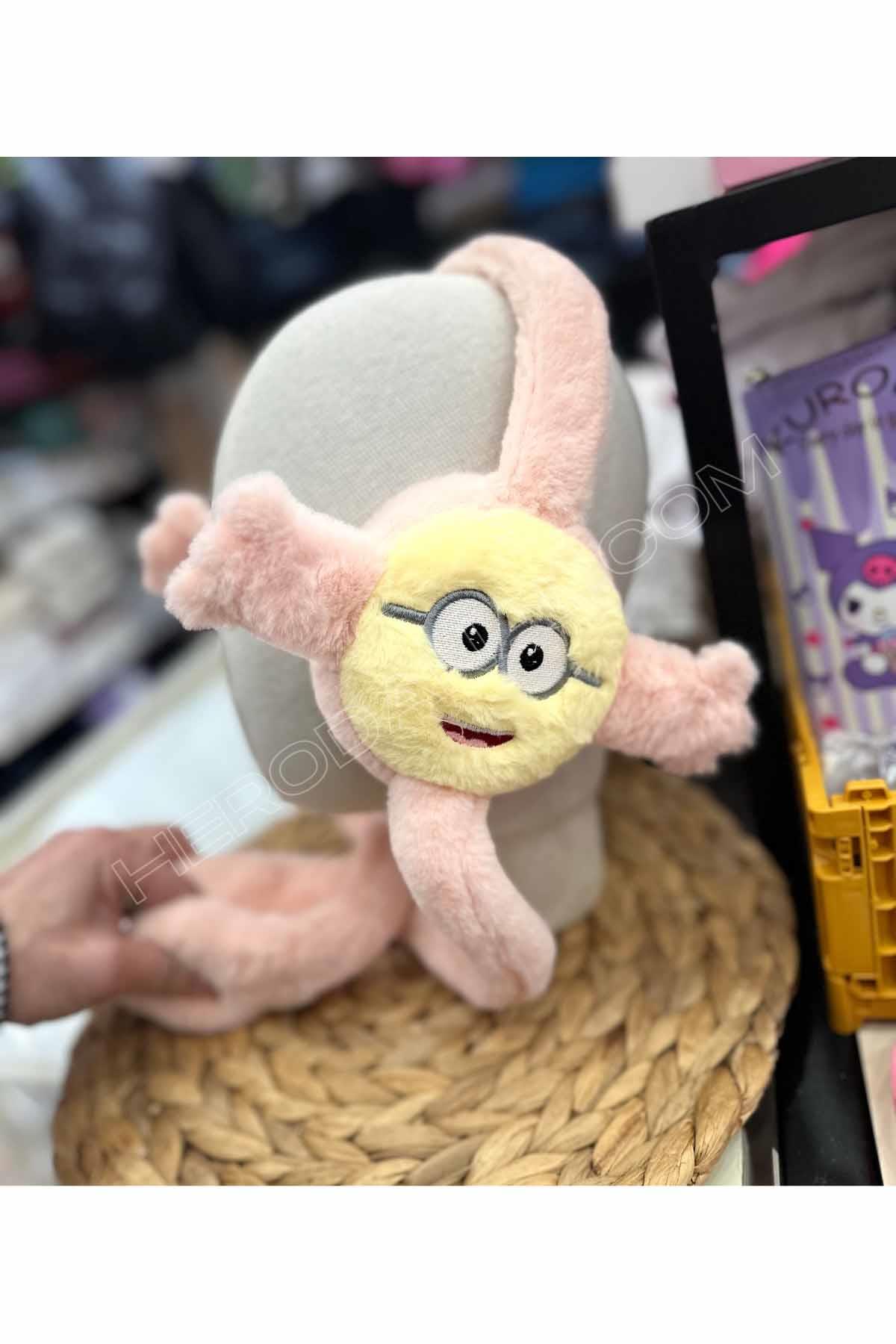 Minion Çift El Oynar Sesli Peluş Kulaklık - Pembe