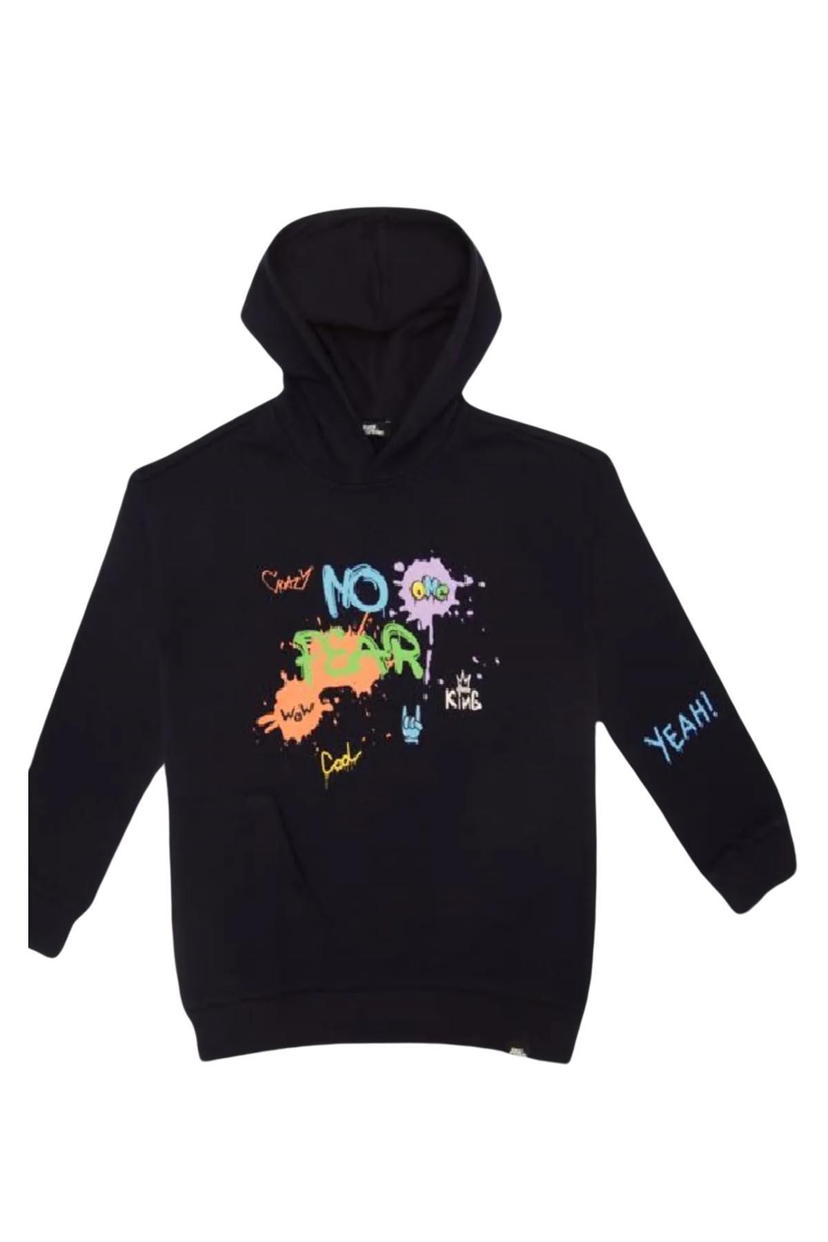 No Fear Erkek Çocuk Baskılı Kapişonlu  Sweatshirt - Lacivert