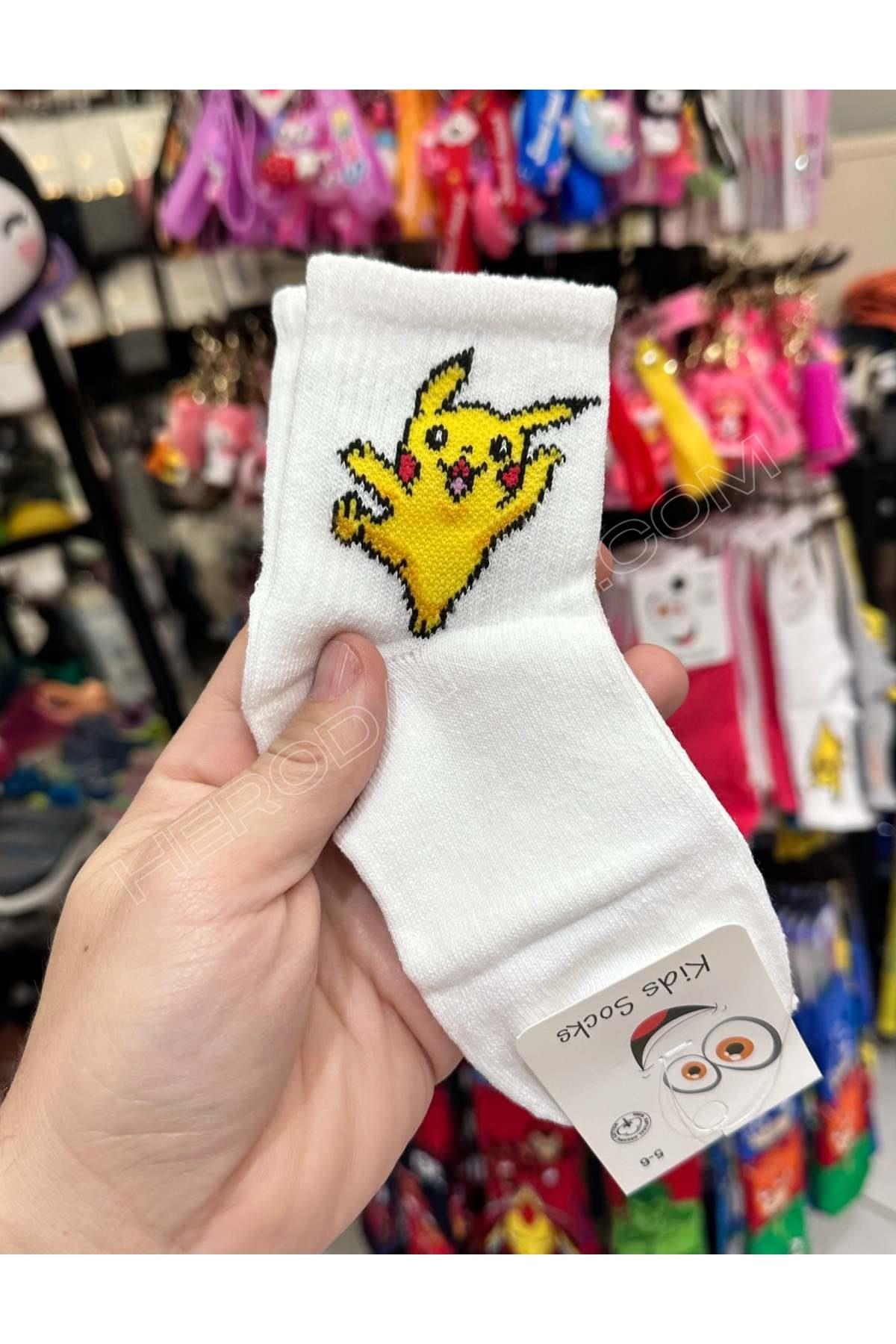 Pikachu Soket Çocuk Çorap - Beyaz