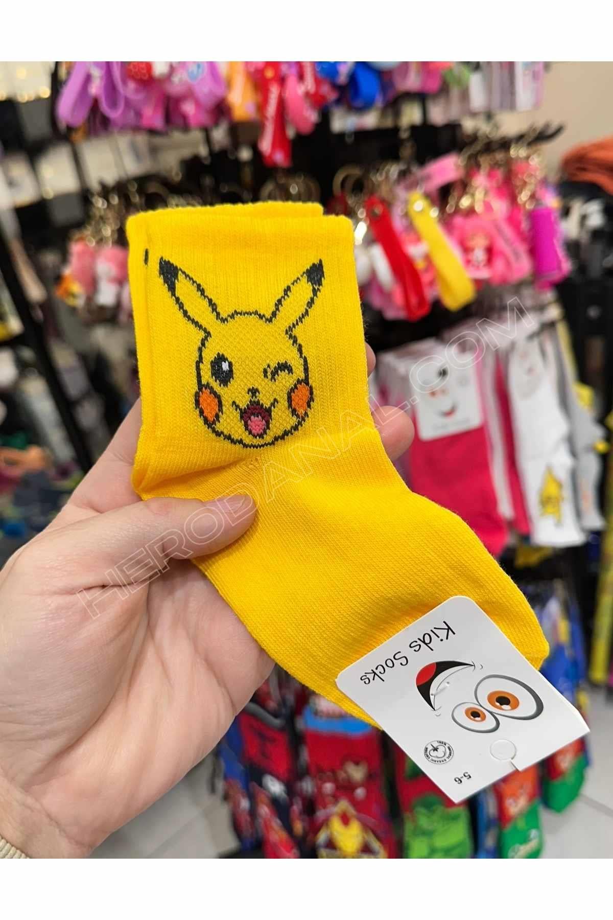 Pikachu Soket Çocuk Çorap - Sarı