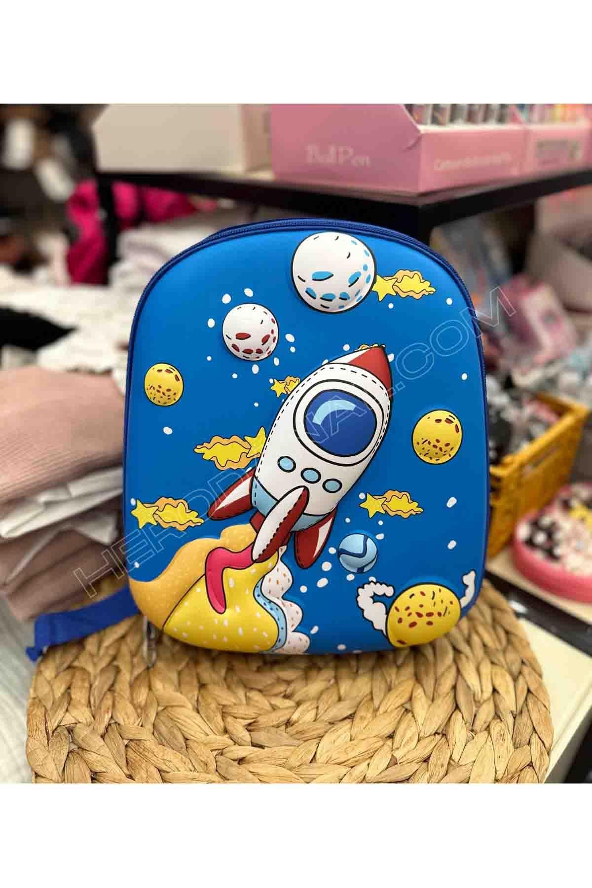 Roket - Uzay 3D Kabartmalı Sırt Çantası 28 cm
