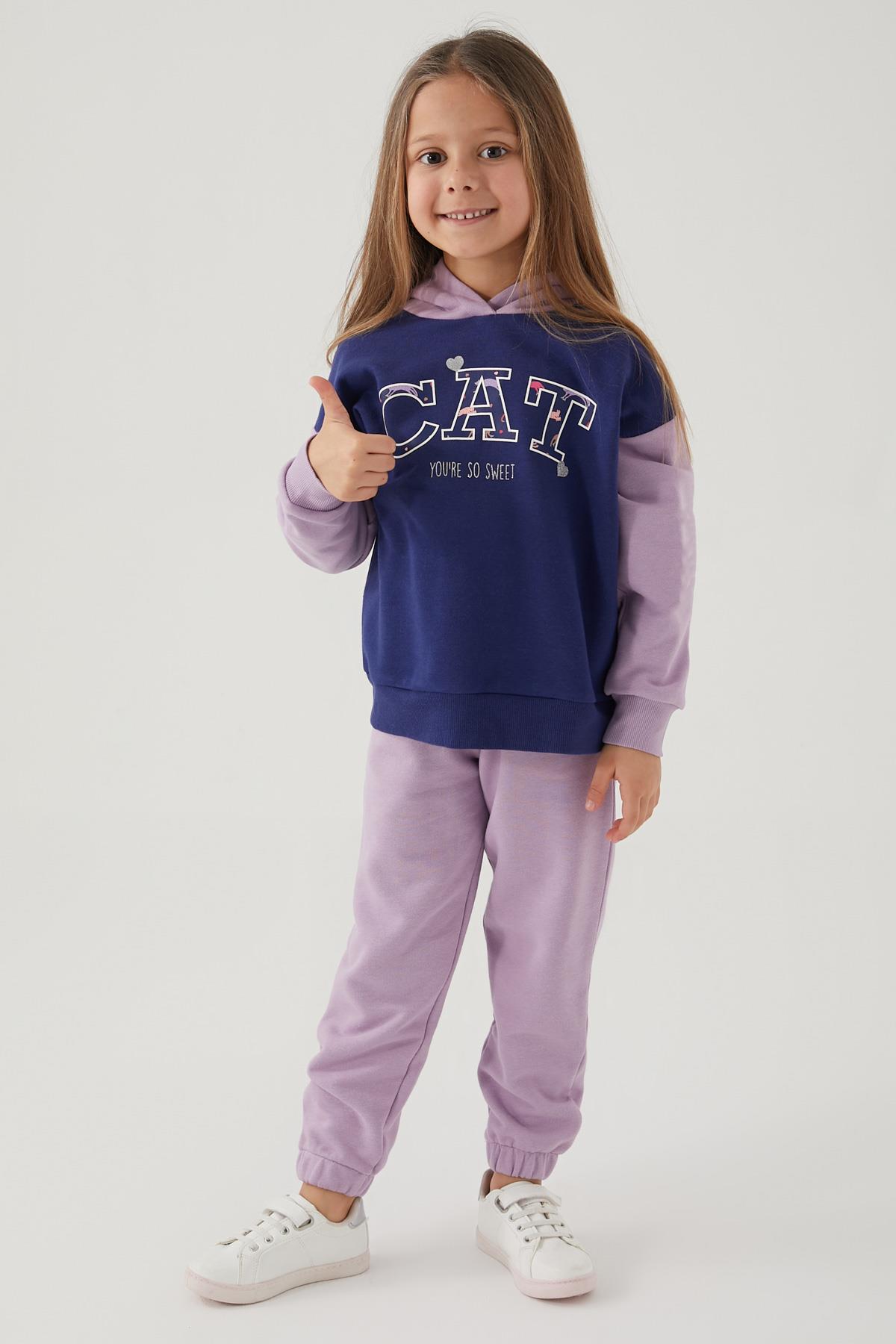 Rolypoly Cat YouRe So Sweet Mor Lacivert Kız Çocuk Eşofman Takımı