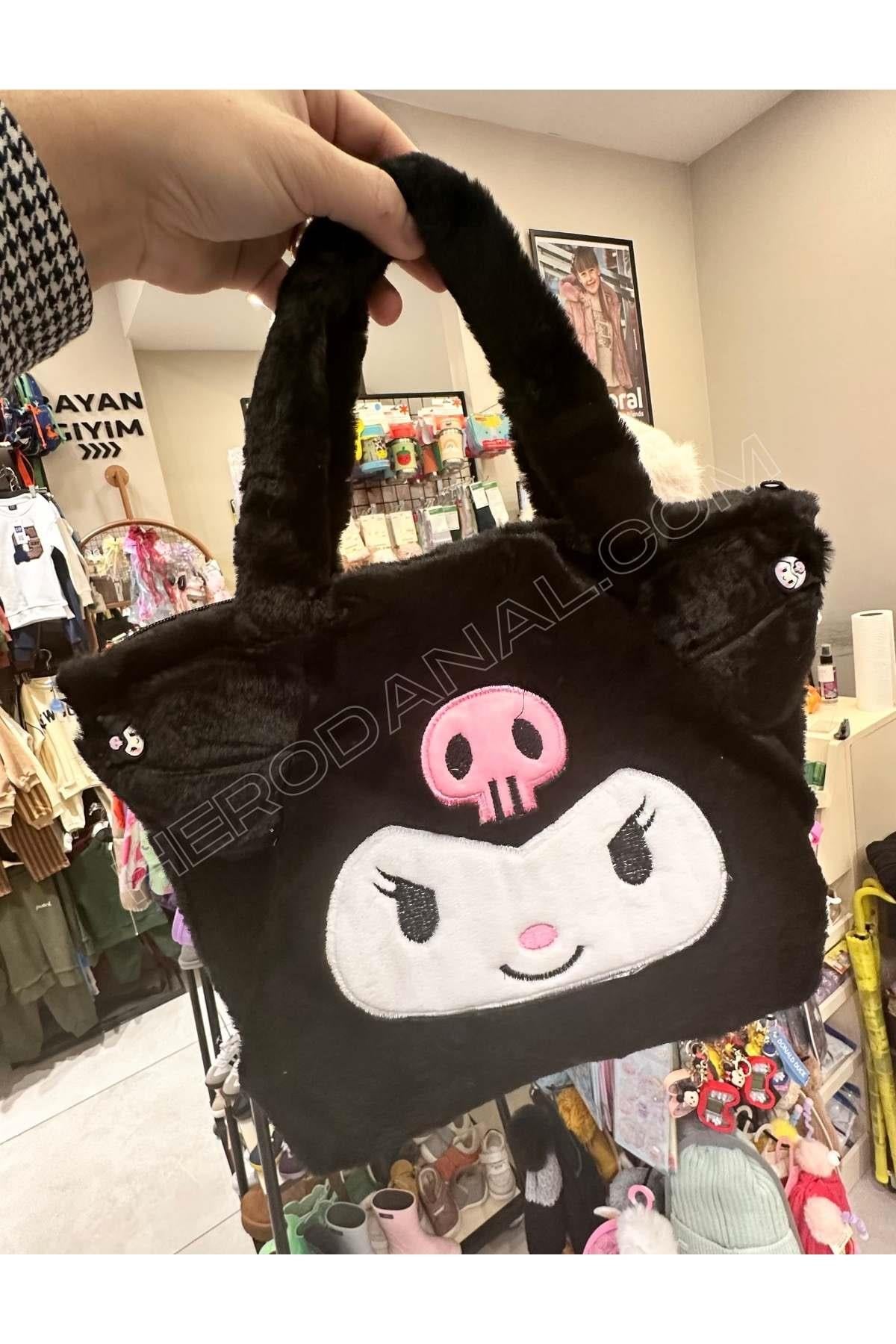 Sanrio El Çantası 28x34 CM Peluş - Siyah Kuromi
