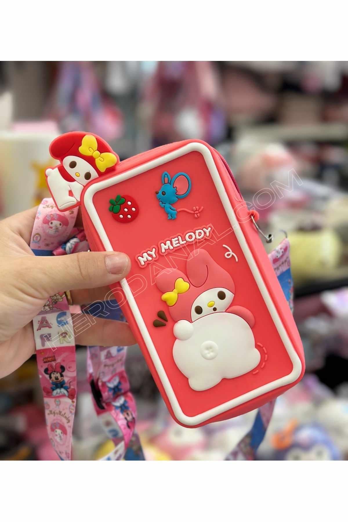 Sanrio Mymelody Silikon Telefon Çantası - Nar Çiçeği