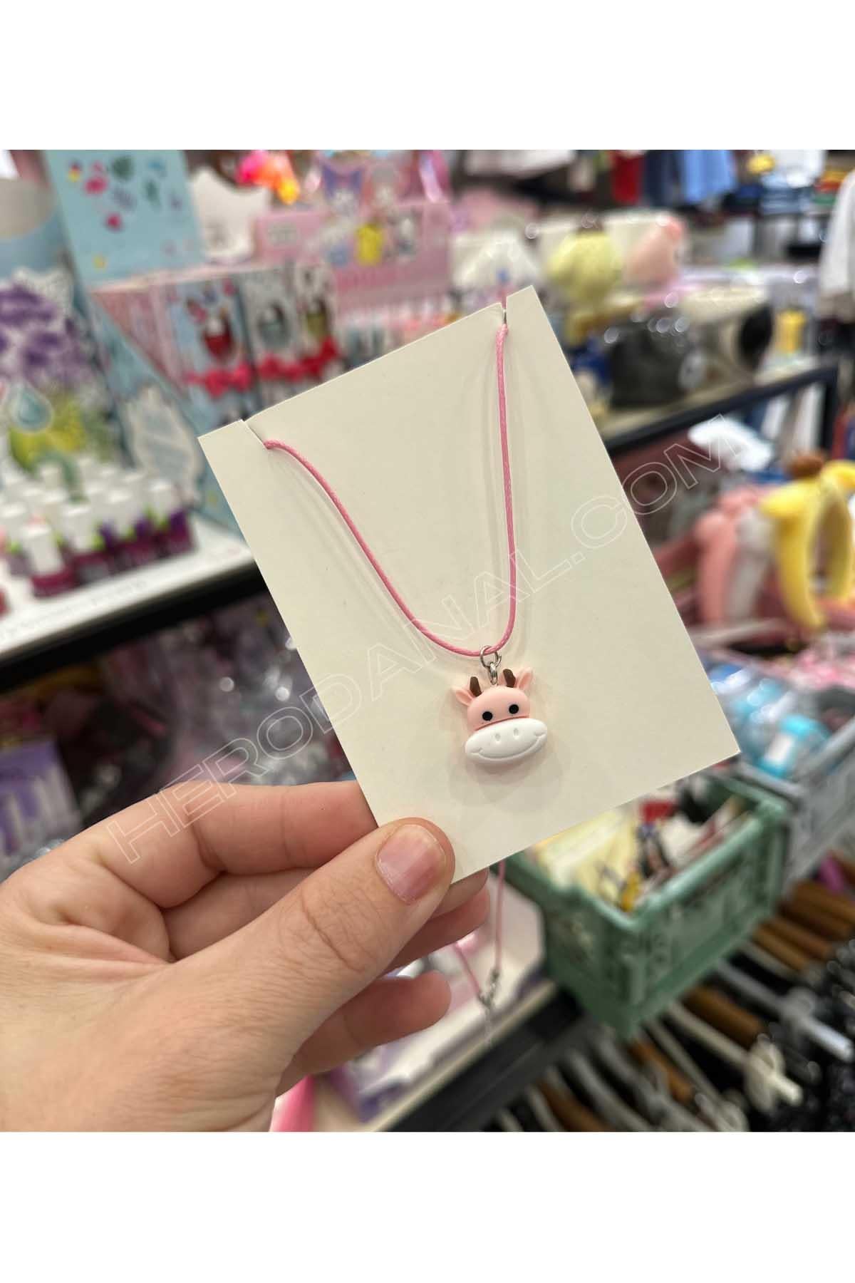 Sevimli İnek Aksesuarlı - İp Kolye