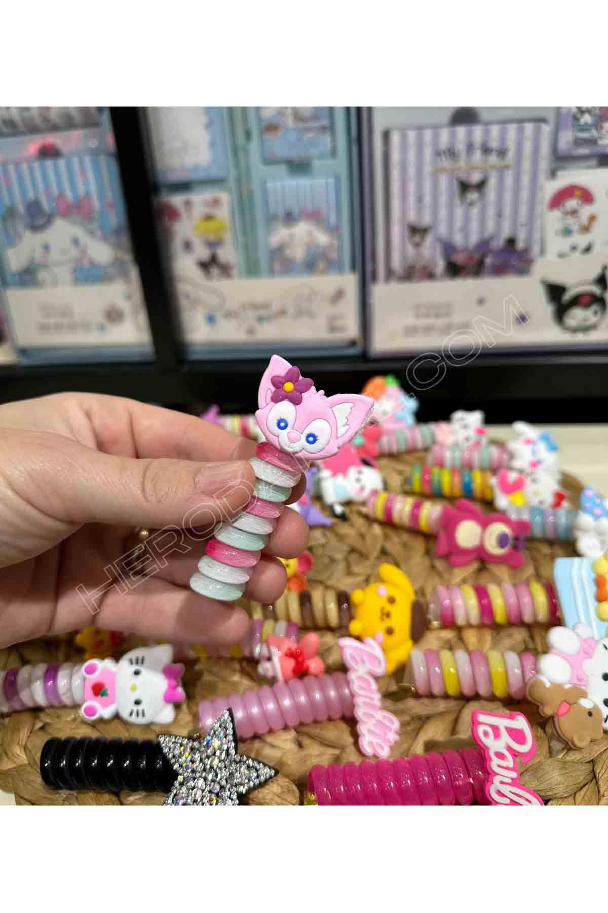 Sevimli Pembe Tilki Kek Slikon Başlıklı Akordiyon & Burgu Toka - Model 2