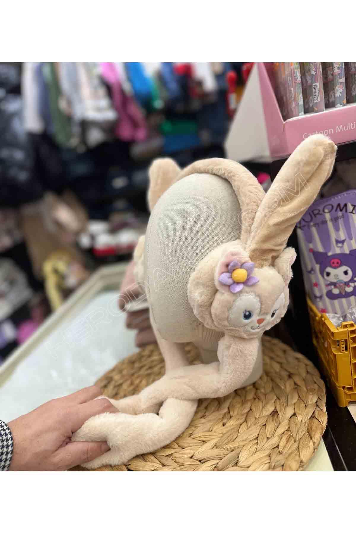 Sevimli Tavşanı Oynar Sesli Peluş Kulaklık - Bej