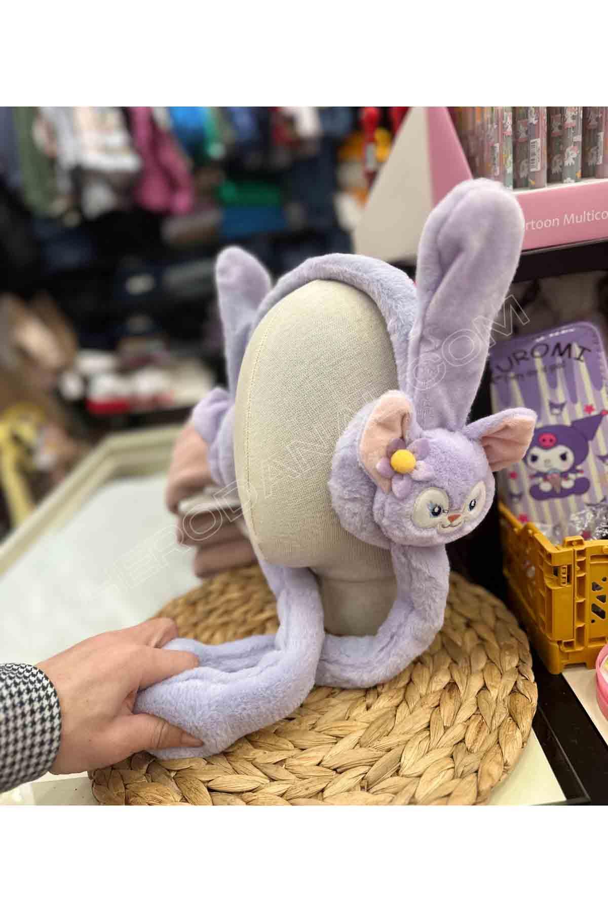 Sevimli Tavşanı Oynar Sesli Peluş Kulaklık - Mor