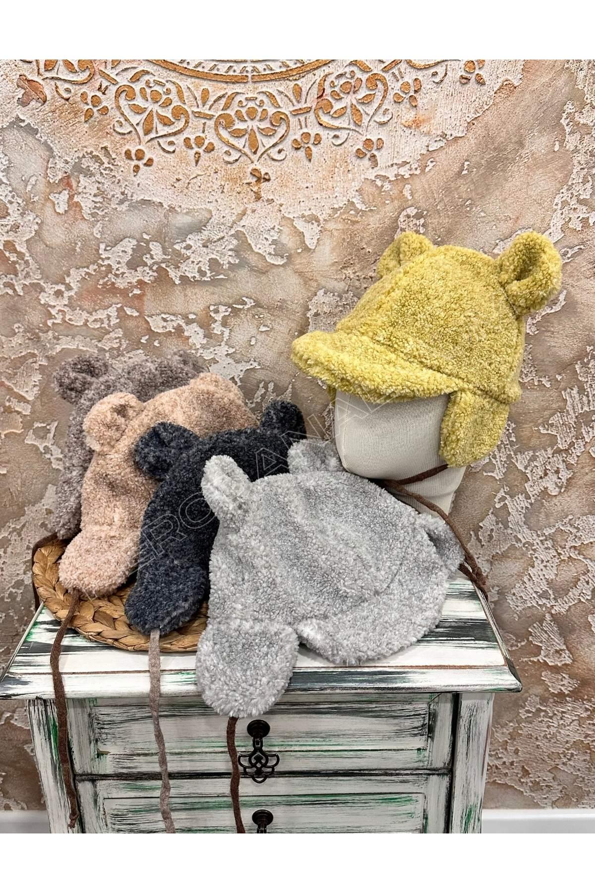 Siperli Kulak Korumalı Peluş Şapka 4-8 Yaş Uyumlu - 5 Farklı Renk