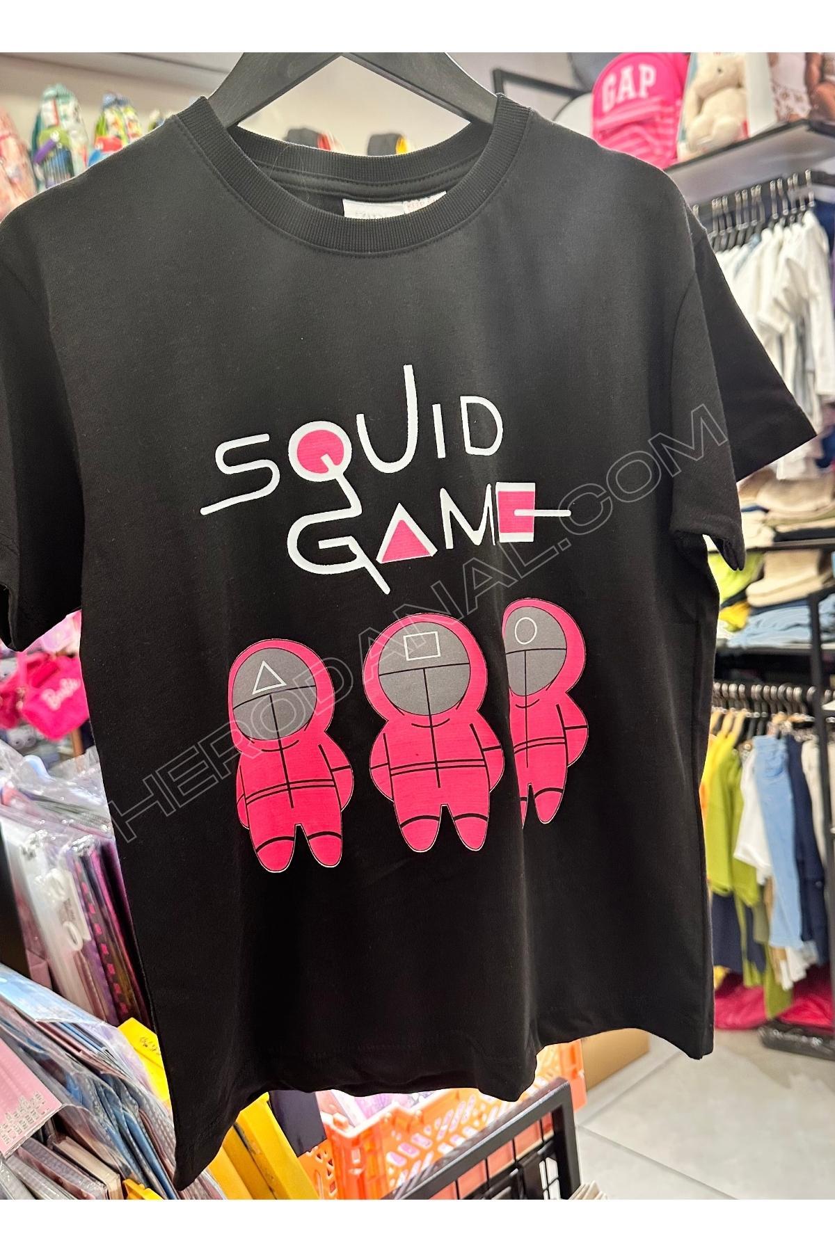 Squid Game Unisex Baskılı T-Shırt - Model 1 - Siyah