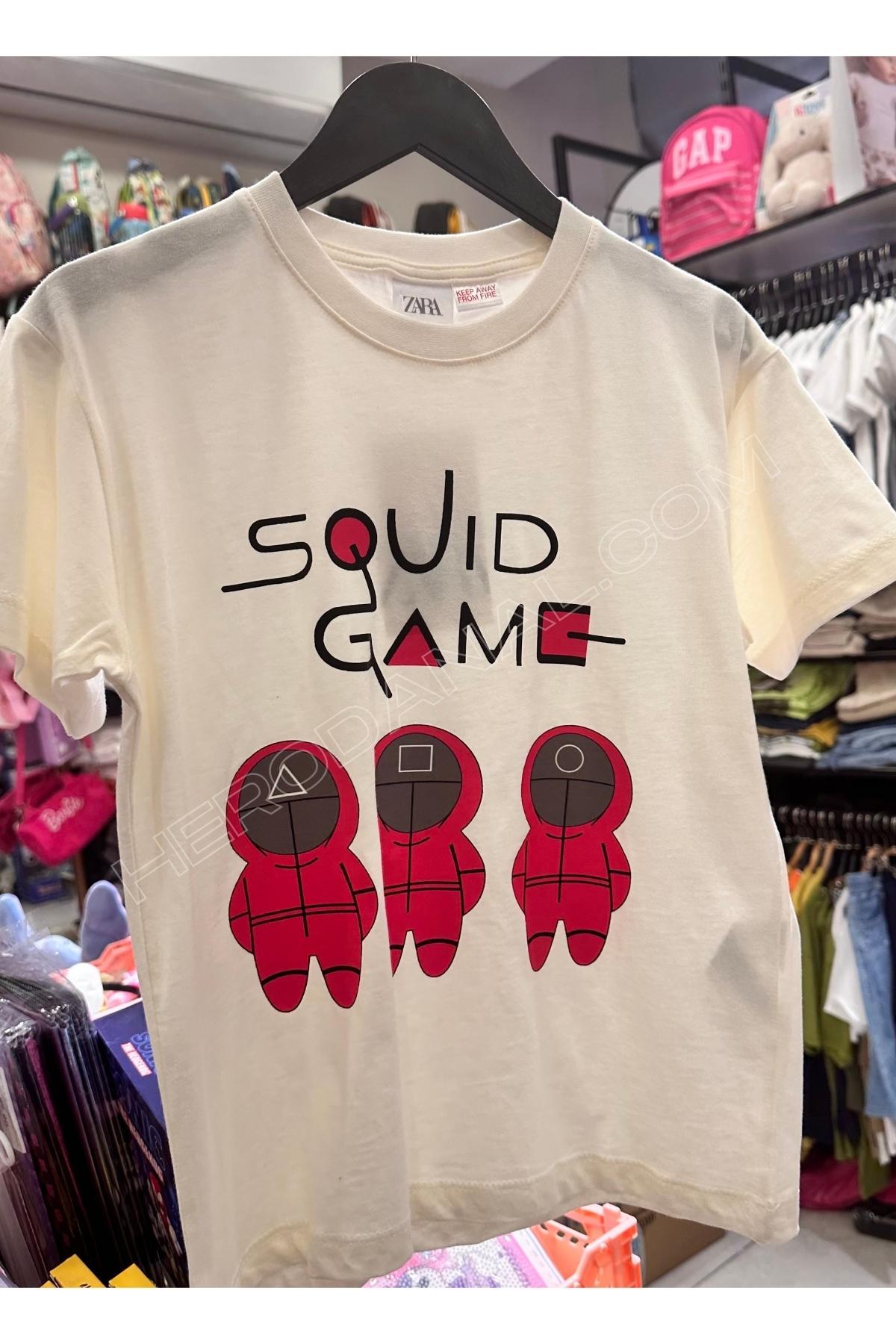 Squıd Game Unisex Baskılı T-Shırt - Model 1 - Krem