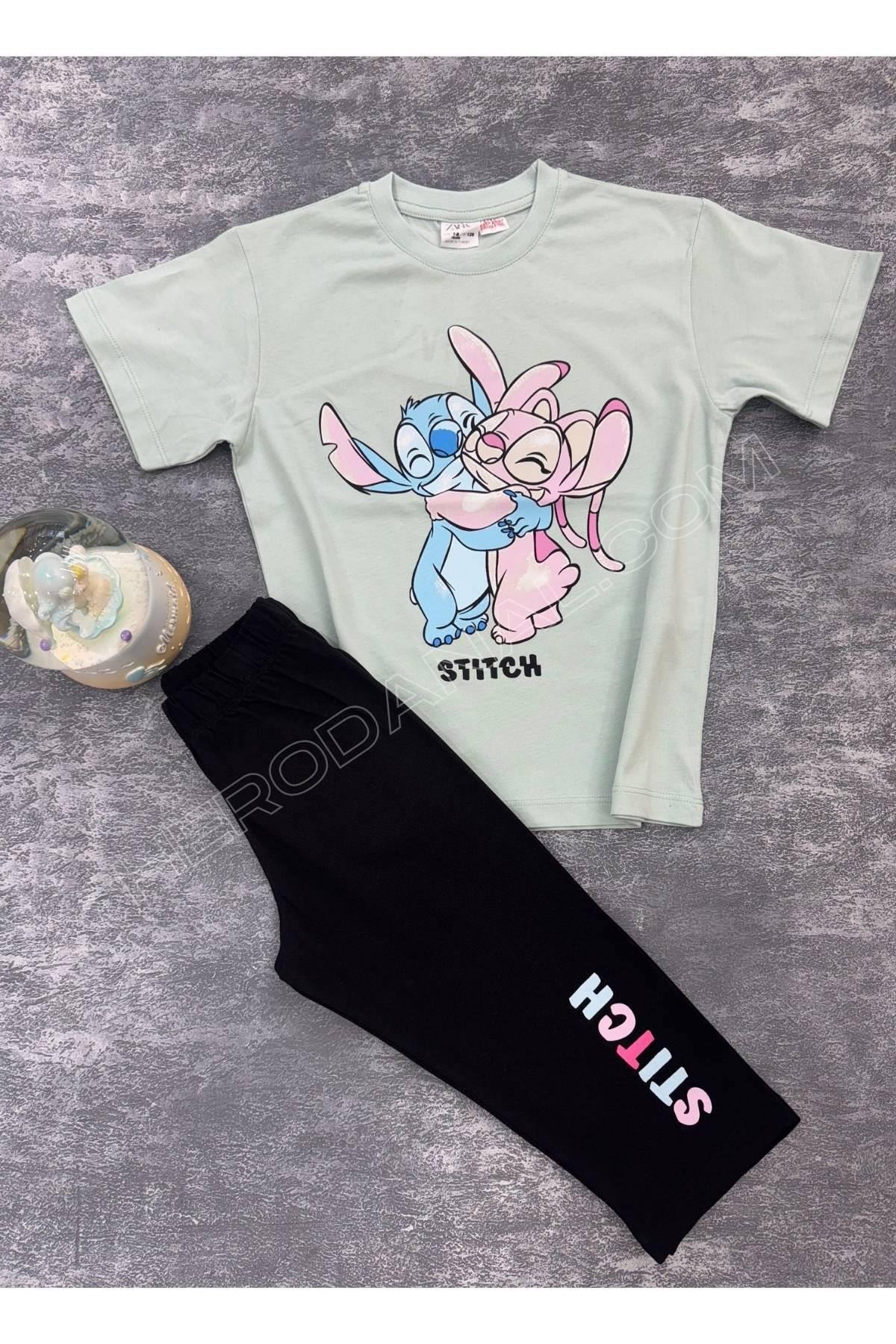 Stitc Baskılı Kapri Tayt Takım - Mint