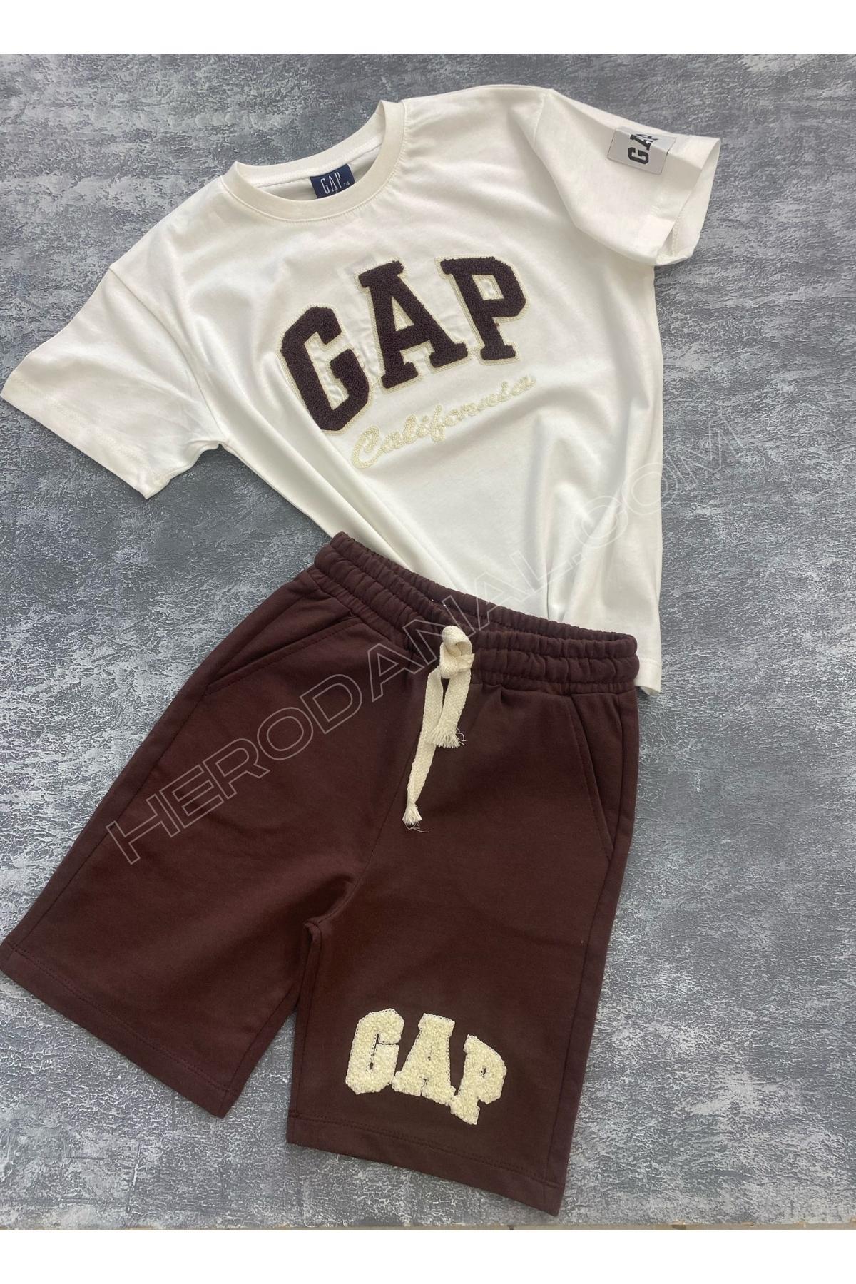 Süzene Nakışlı Unisex Çocuk Şortlu 2'li Takım - Acı Kahve