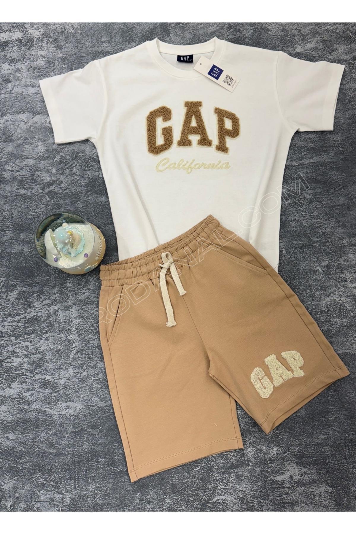 Süzene Nakışlı Unisex Çocuk Şortlu 2'li Takım Garson Boy - Bej