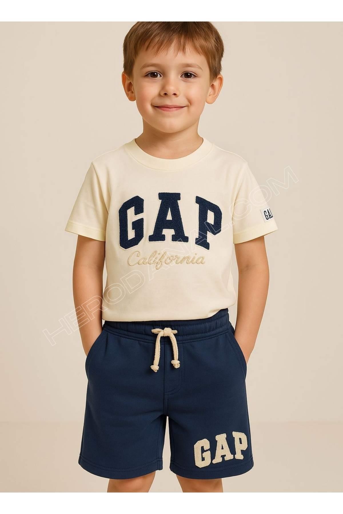 Süzene Nakışlı Unisex Çocuk Şortlu 2'li Takım - İndigo