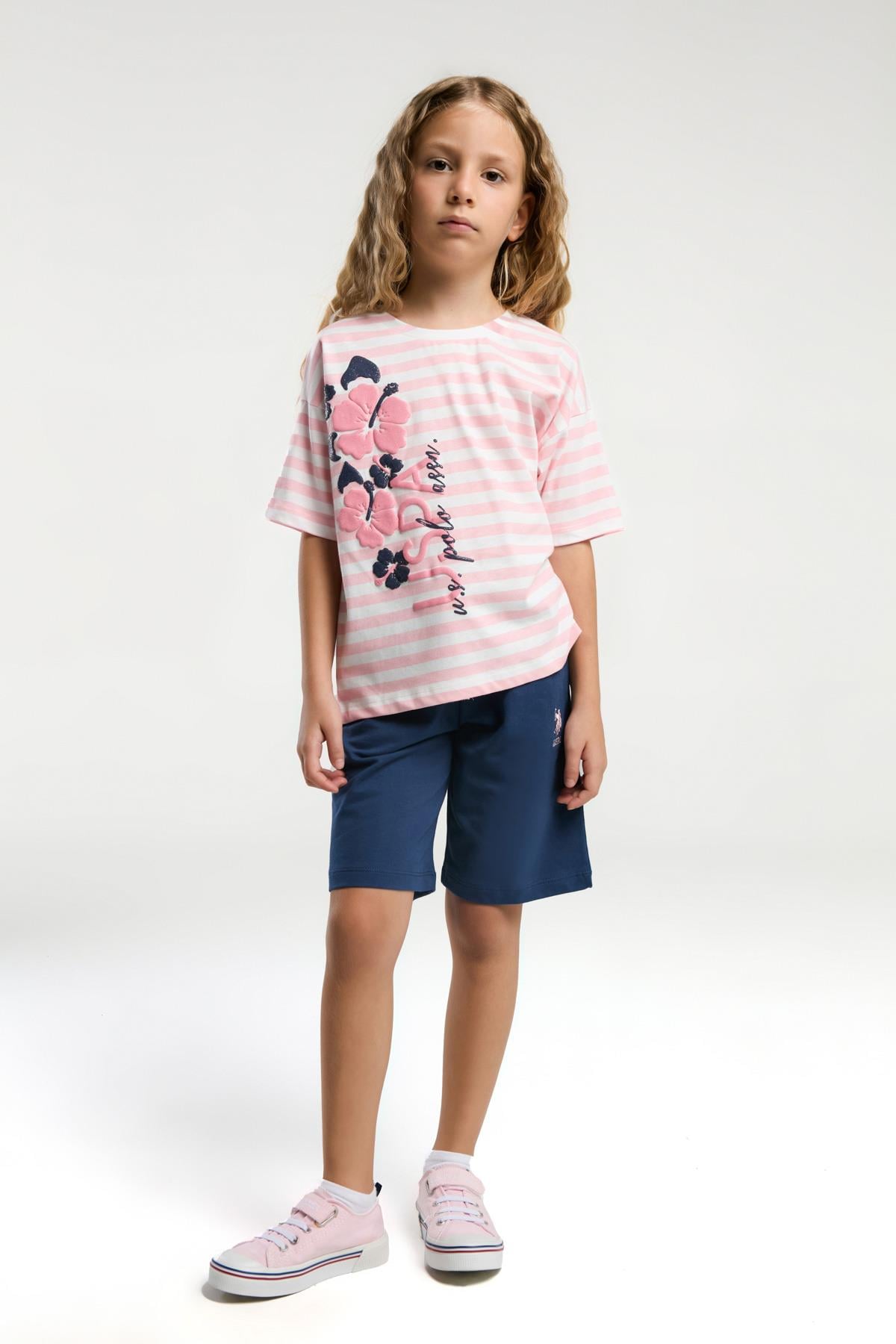 U.S. Polo Assn. Kız Çocuk Şortlu Takım - Pembe